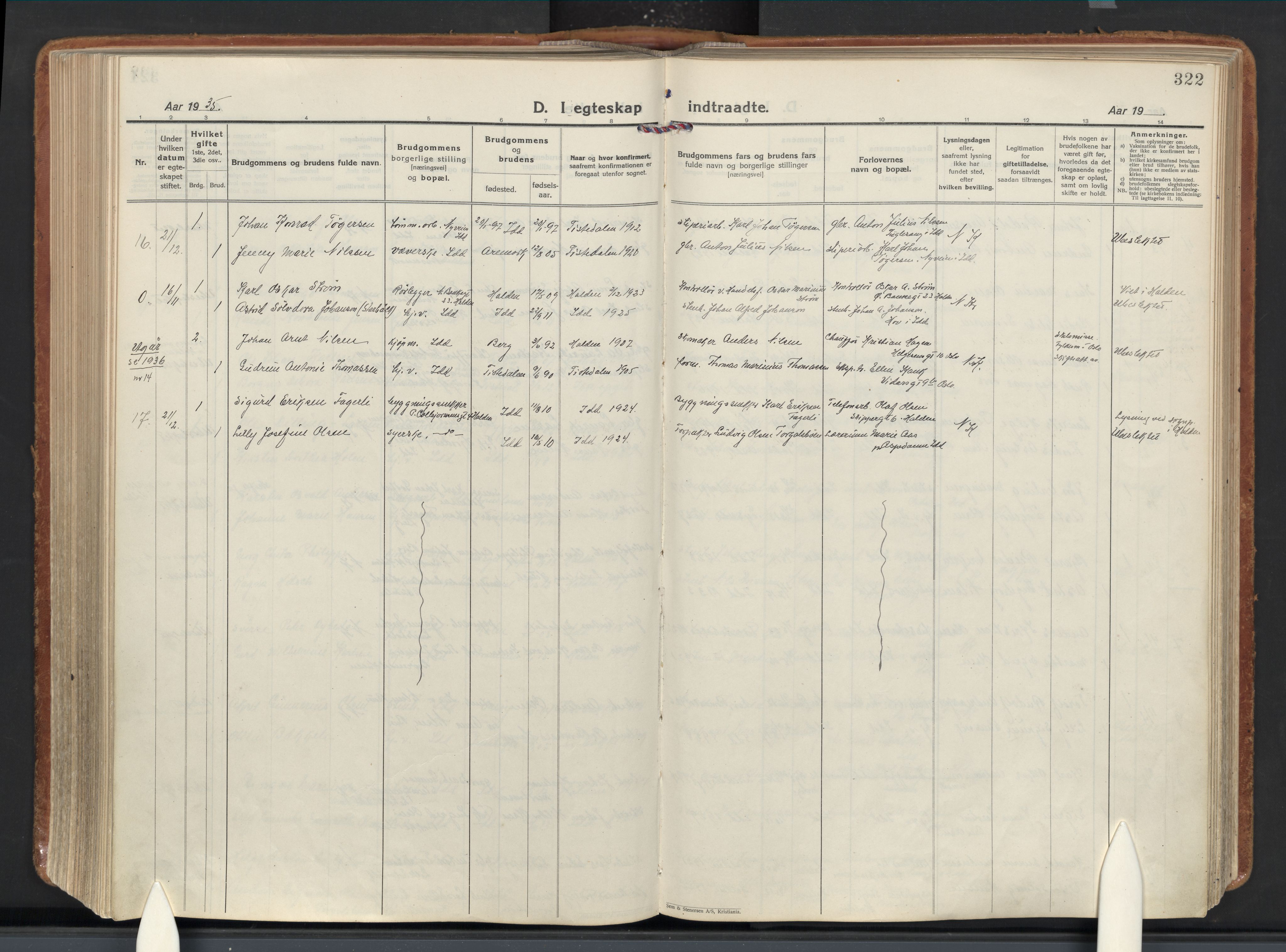 Idd prestekontor Kirkebøker, AV/SAO-A-10911/F/Fc/L0008: Ministerialbok nr. III 8, 1926-1953, s. 322