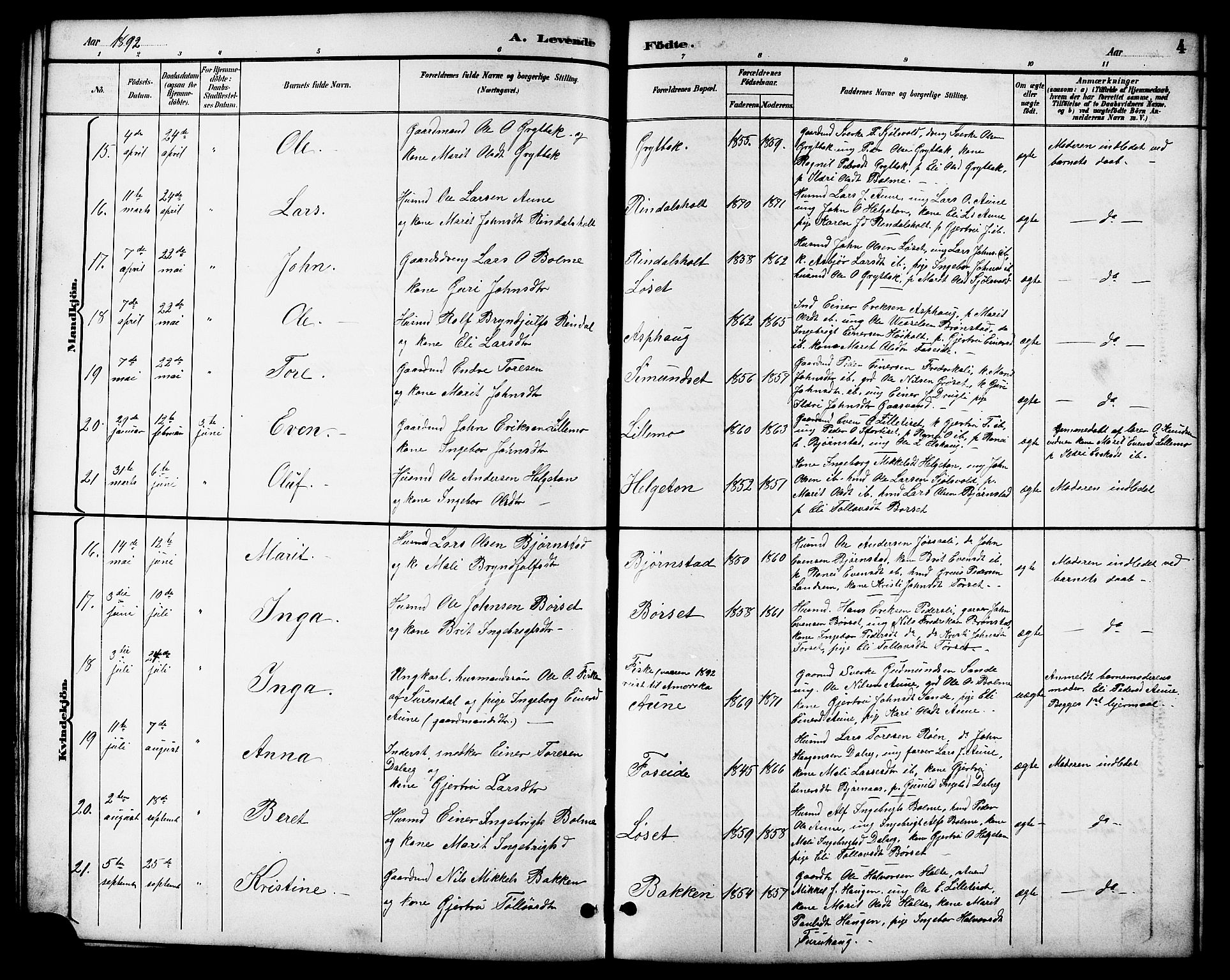 Ministerialprotokoller, klokkerbøker og fødselsregistre - Møre og Romsdal, AV/SAT-A-1454/598/L1078: Klokkerbok nr. 598C03, 1892-1909, s. 4