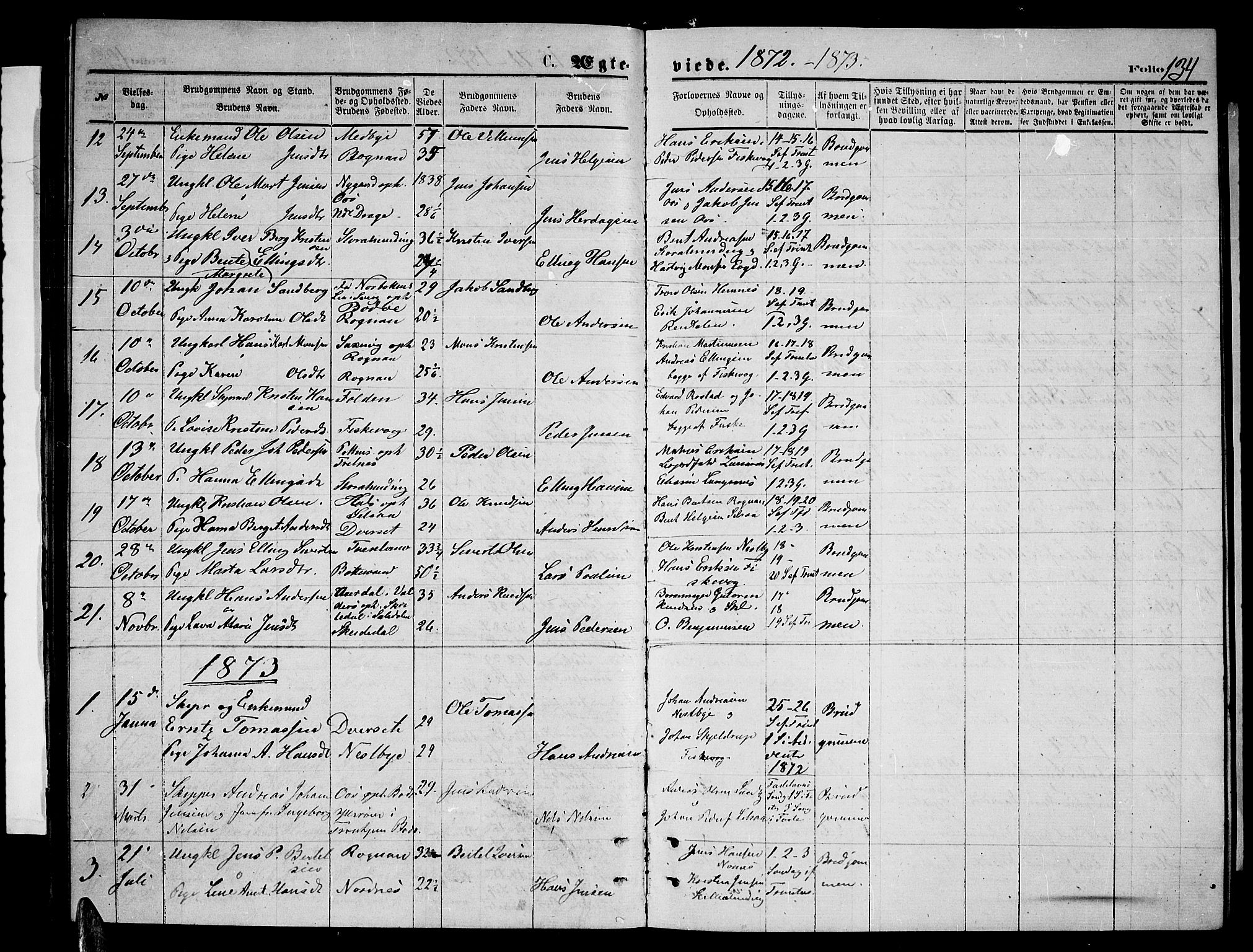 Ministerialprotokoller, klokkerbøker og fødselsregistre - Nordland, SAT/A-1459/847/L0679: Klokkerbok nr. 847C07, 1870-1888, s. 134