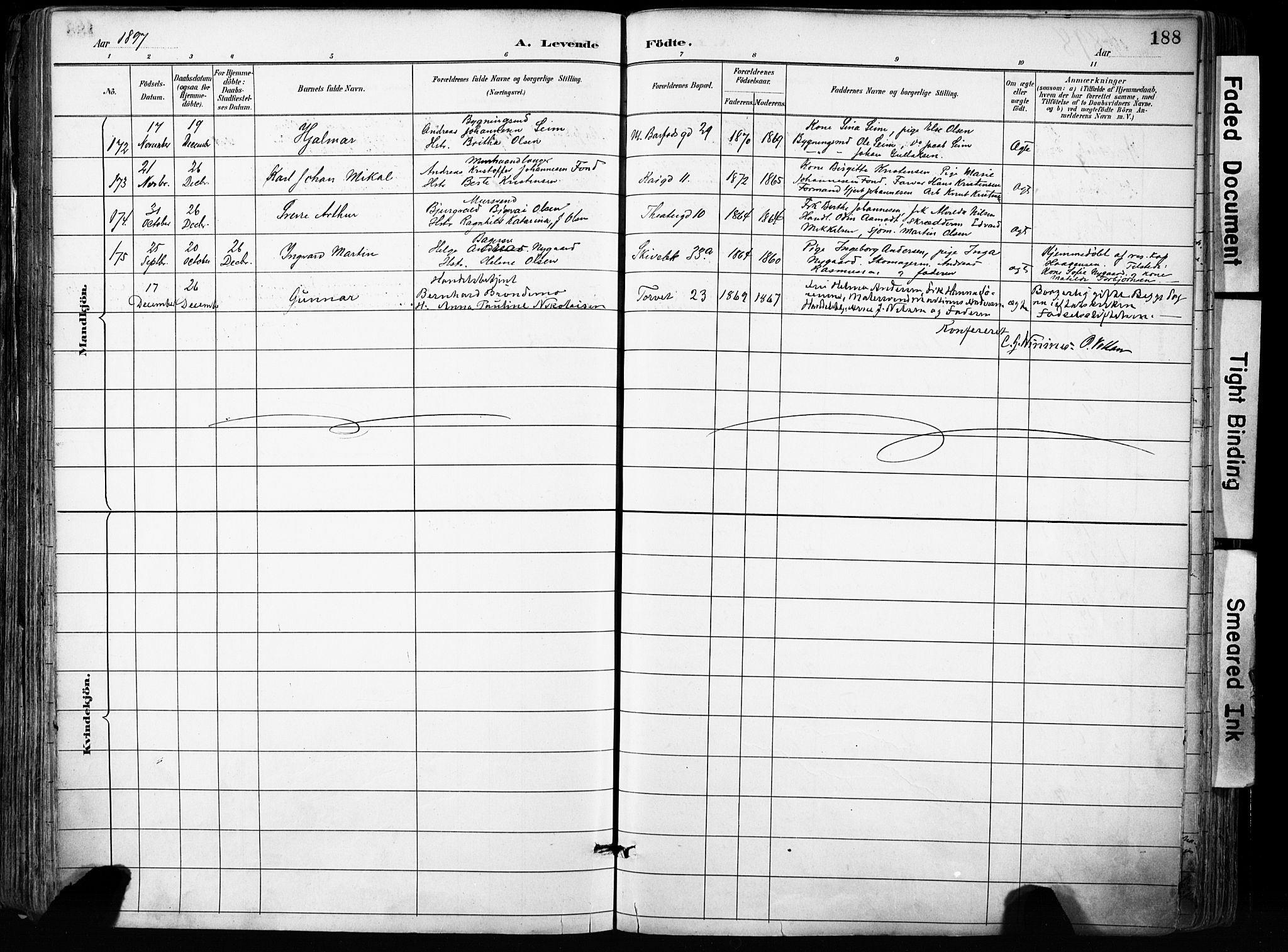 Domkirken sokneprestembete, AV/SAB-A-74801/H/Haa/L0024: Ministerialbok nr. B 7, 1888-1903, s. 188