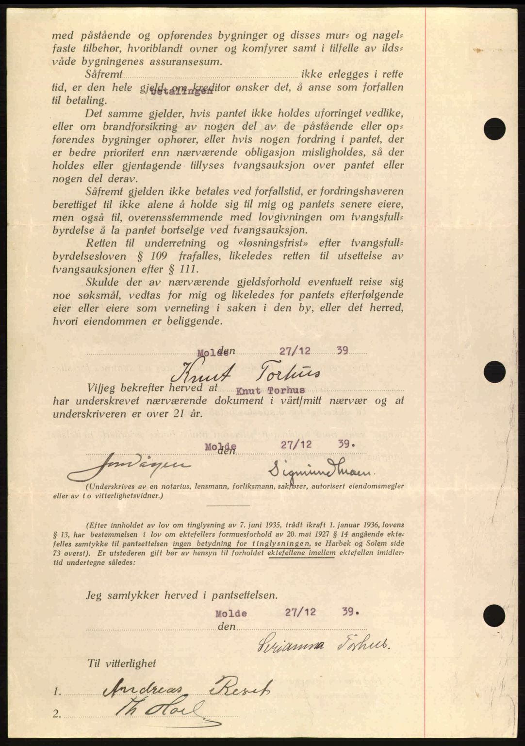 Romsdal sorenskriveri, AV/SAT-A-4149/1/2/2C: Pantebok nr. B2, 1939-1945, Dagboknr: 462/1940