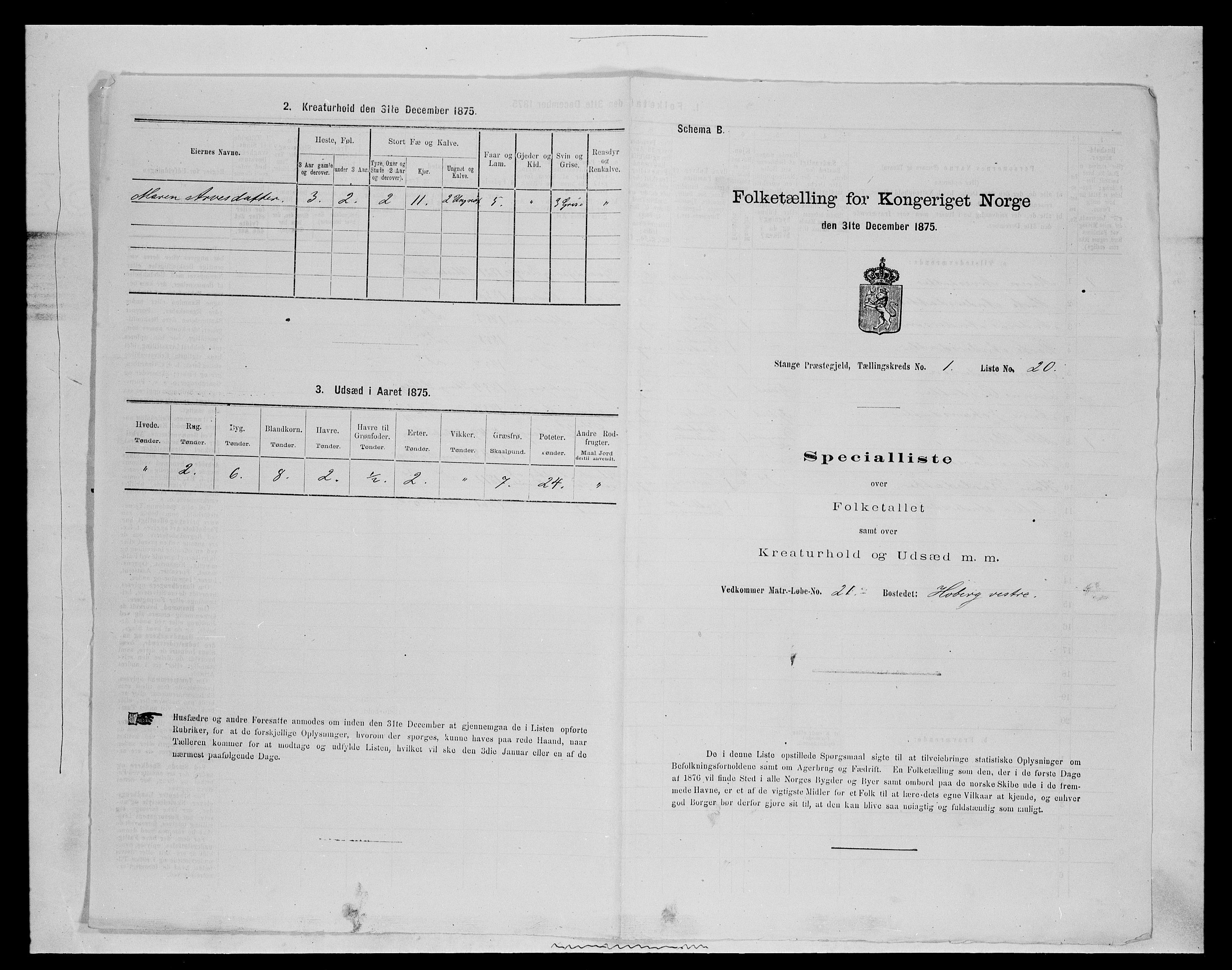 SAH, Folketelling 1875 for 0417P Stange prestegjeld, 1875, s. 140