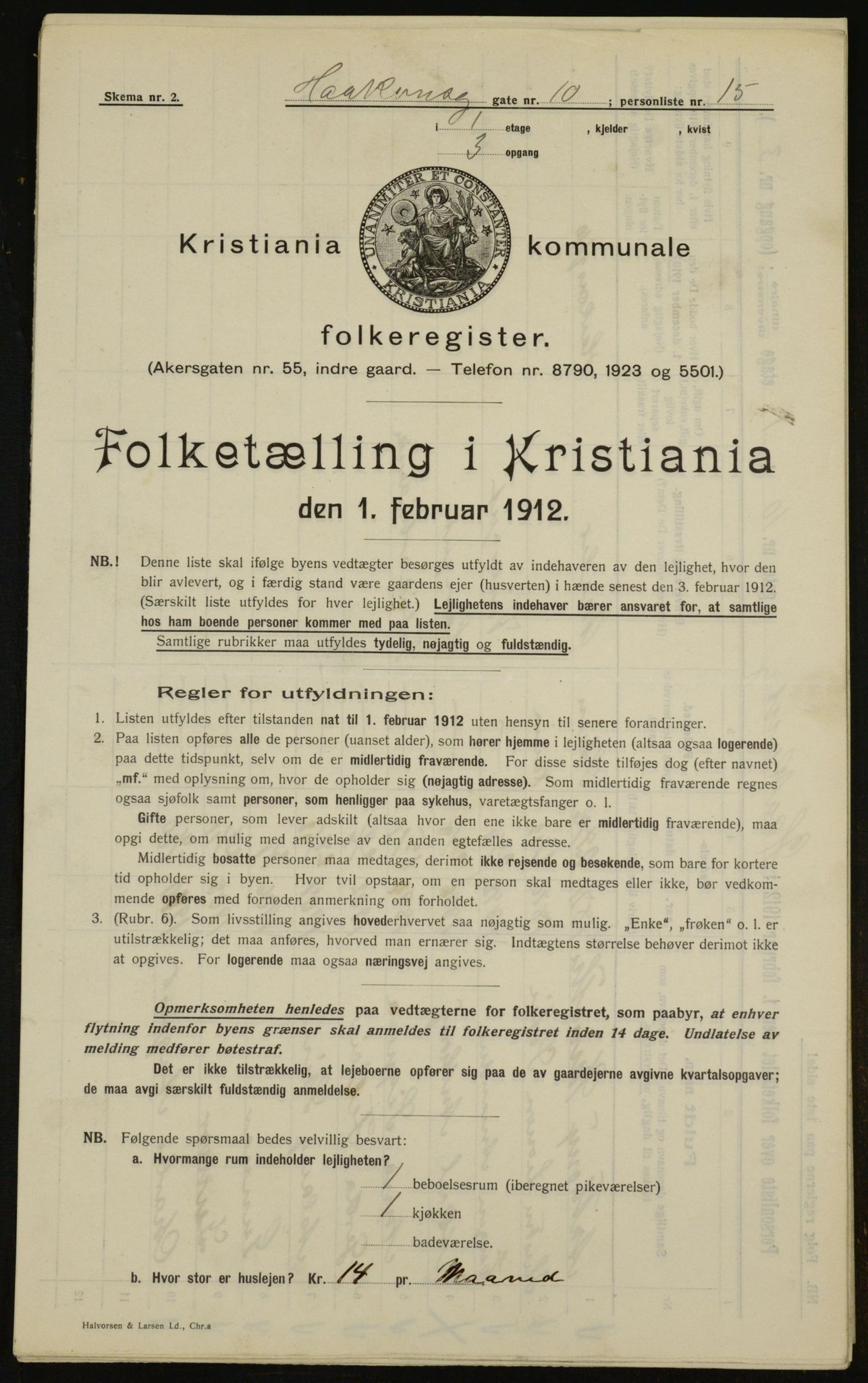 OBA, Kommunal folketelling 1.2.1912 for Kristiania, 1912, s. 43140