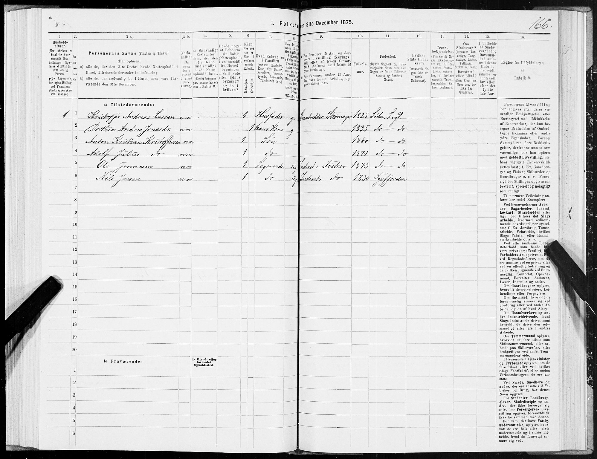 SAT, Folketelling 1875 for 1851P Lødingen prestegjeld, 1875, s. 1166