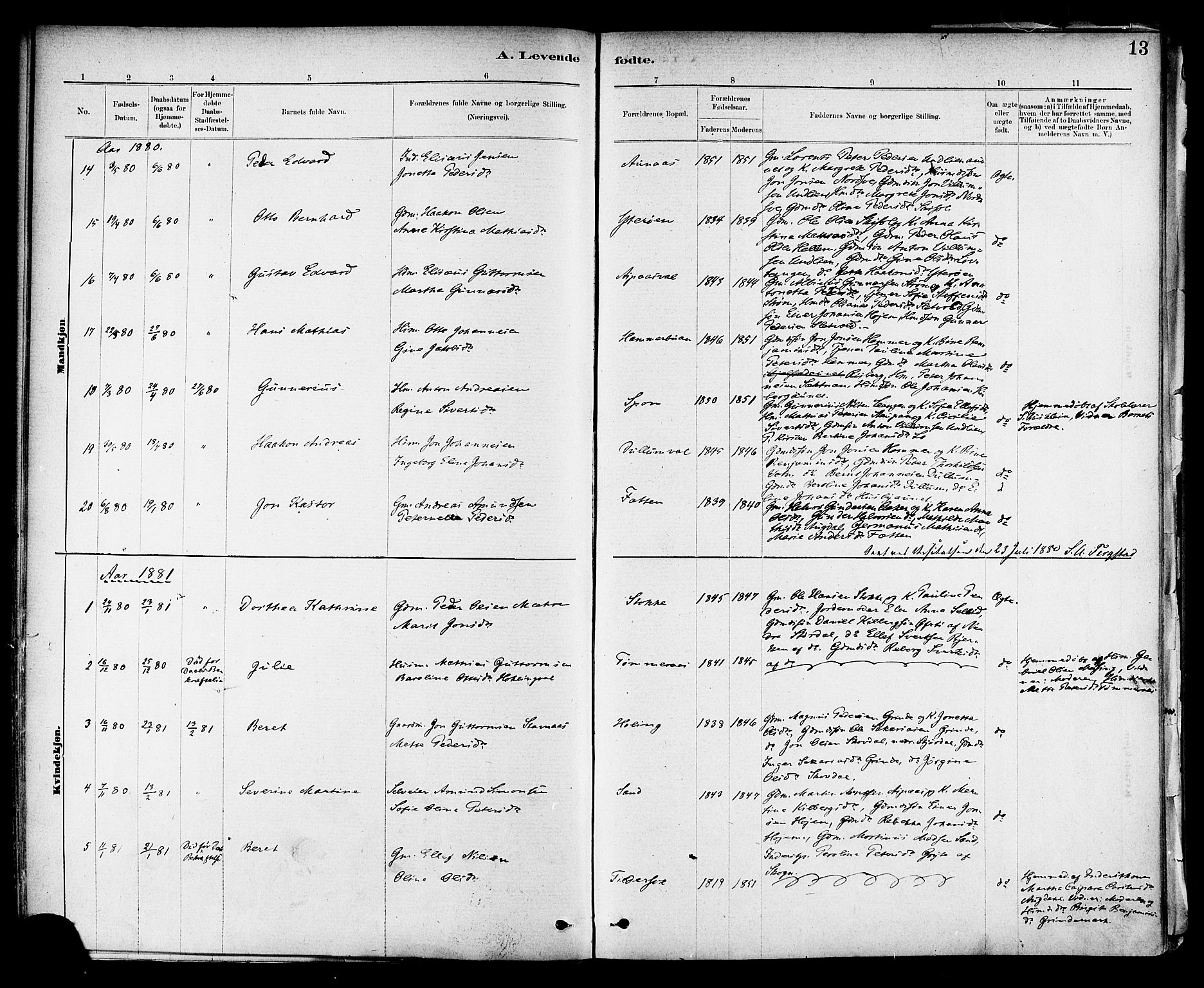 Ministerialprotokoller, klokkerbøker og fødselsregistre - Nord-Trøndelag, SAT/A-1458/714/L0130: Ministerialbok nr. 714A01, 1878-1895, s. 13