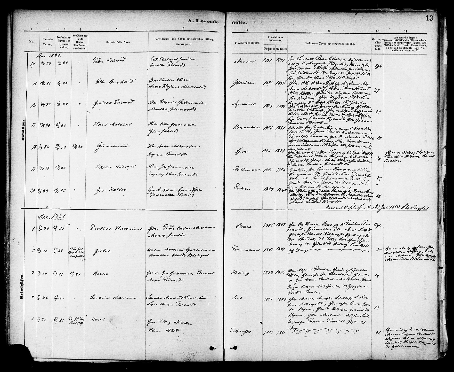 Ministerialprotokoller, klokkerbøker og fødselsregistre - Nord-Trøndelag, AV/SAT-A-1458/714/L0130: Ministerialbok nr. 714A01, 1878-1895, s. 13