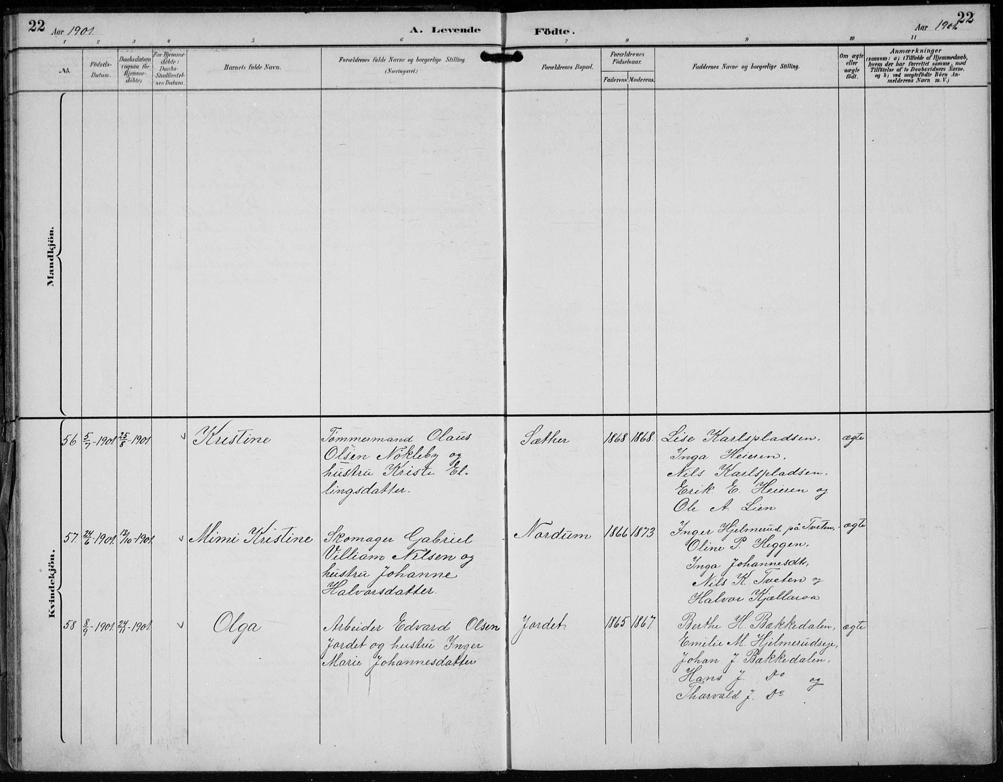 Lunder kirkebøker, AV/SAKO-A-629/F/Fb/L0001: Ministerialbok nr. II 1, 1893-1916, s. 22