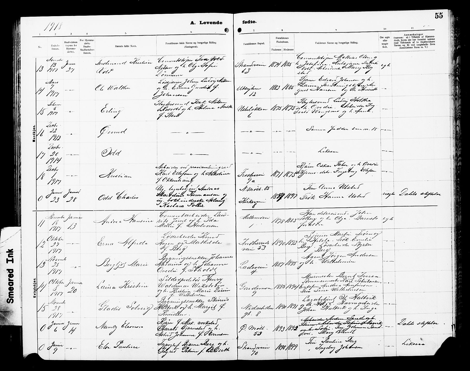 Ministerialprotokoller, klokkerbøker og fødselsregistre - Sør-Trøndelag, AV/SAT-A-1456/605/L0256: Klokkerbok nr. 605C03, 1916-1920, s. 55