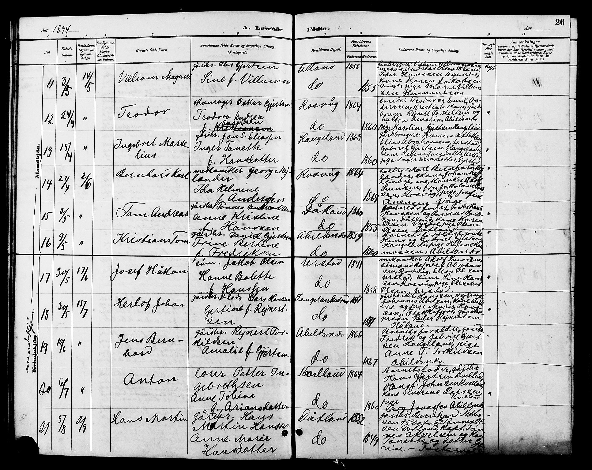 Flekkefjord sokneprestkontor, AV/SAK-1111-0012/F/Fb/Fbb/L0004: Klokkerbok nr. B 4, 1889-1907, s. 26