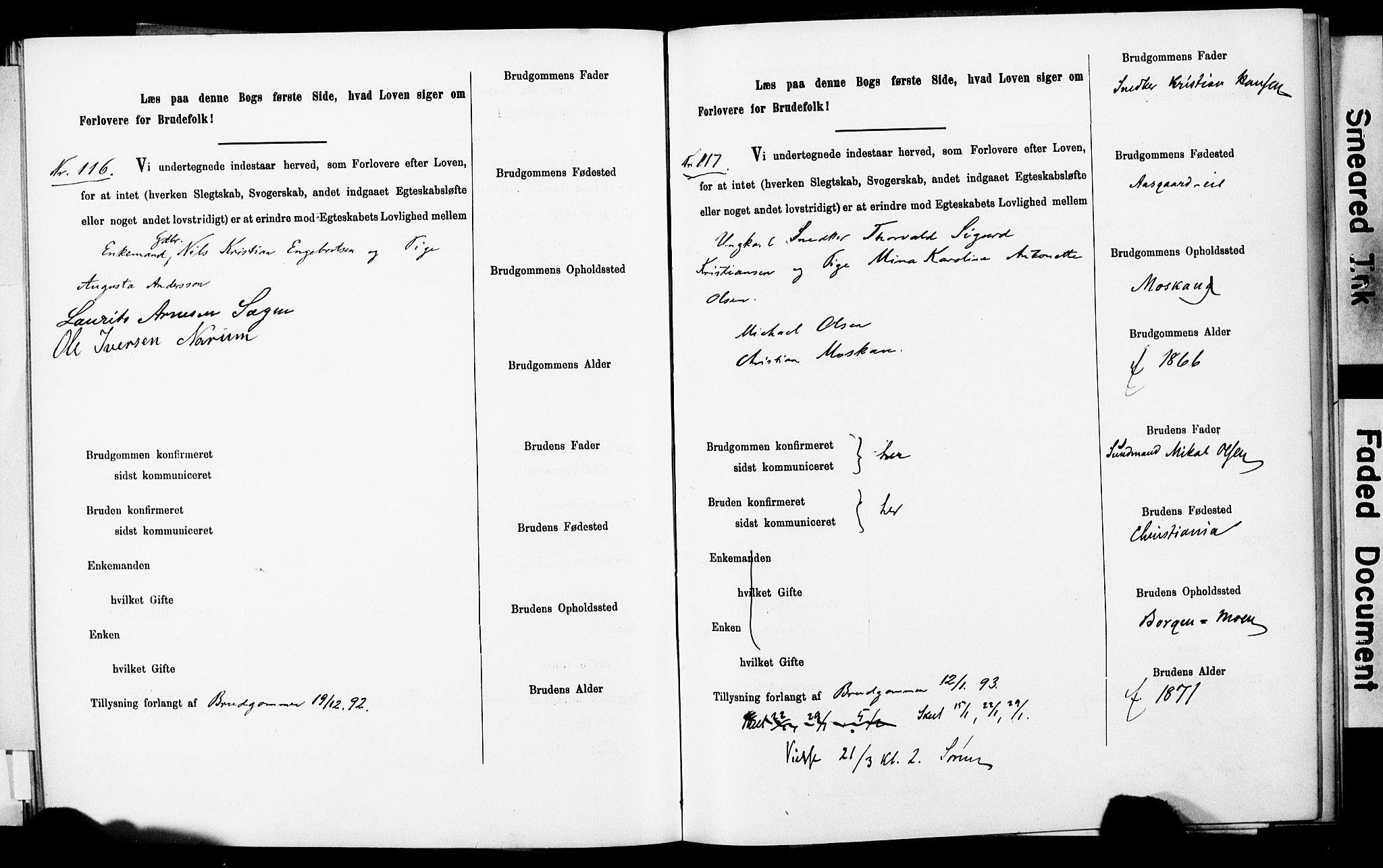 Sørum prestekontor Kirkebøker, SAO/A-10303/H/Ha/L0001: Lysningsprotokoll nr. 1, 1887-1890