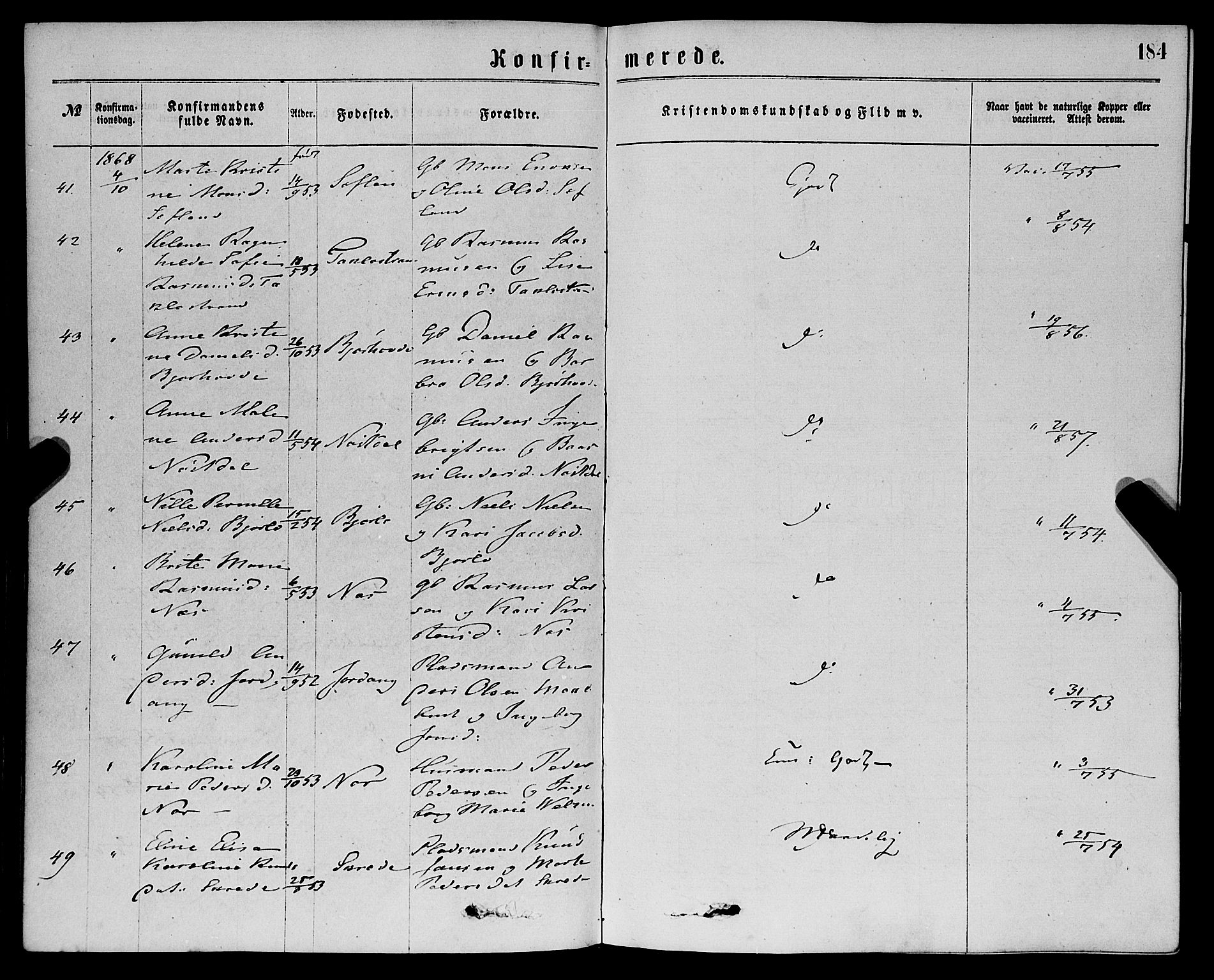 Eid sokneprestembete, AV/SAB-A-82301/H/Haa/Haaa/L0010: Ministerialbok nr. A 10, 1867-1878, s. 184