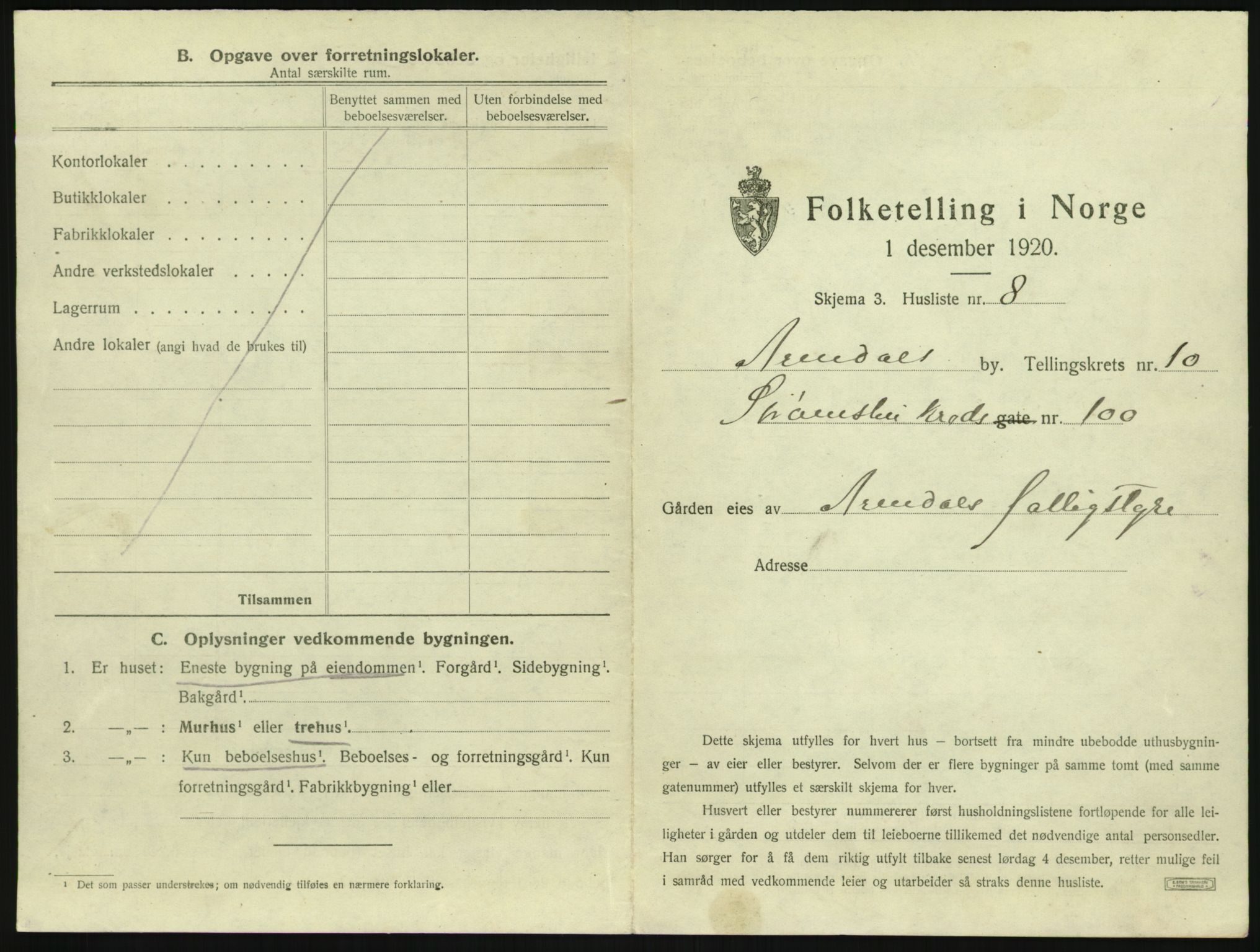 SAK, Folketelling 1920 for 0903 Arendal kjøpstad, 1920, s. 1302