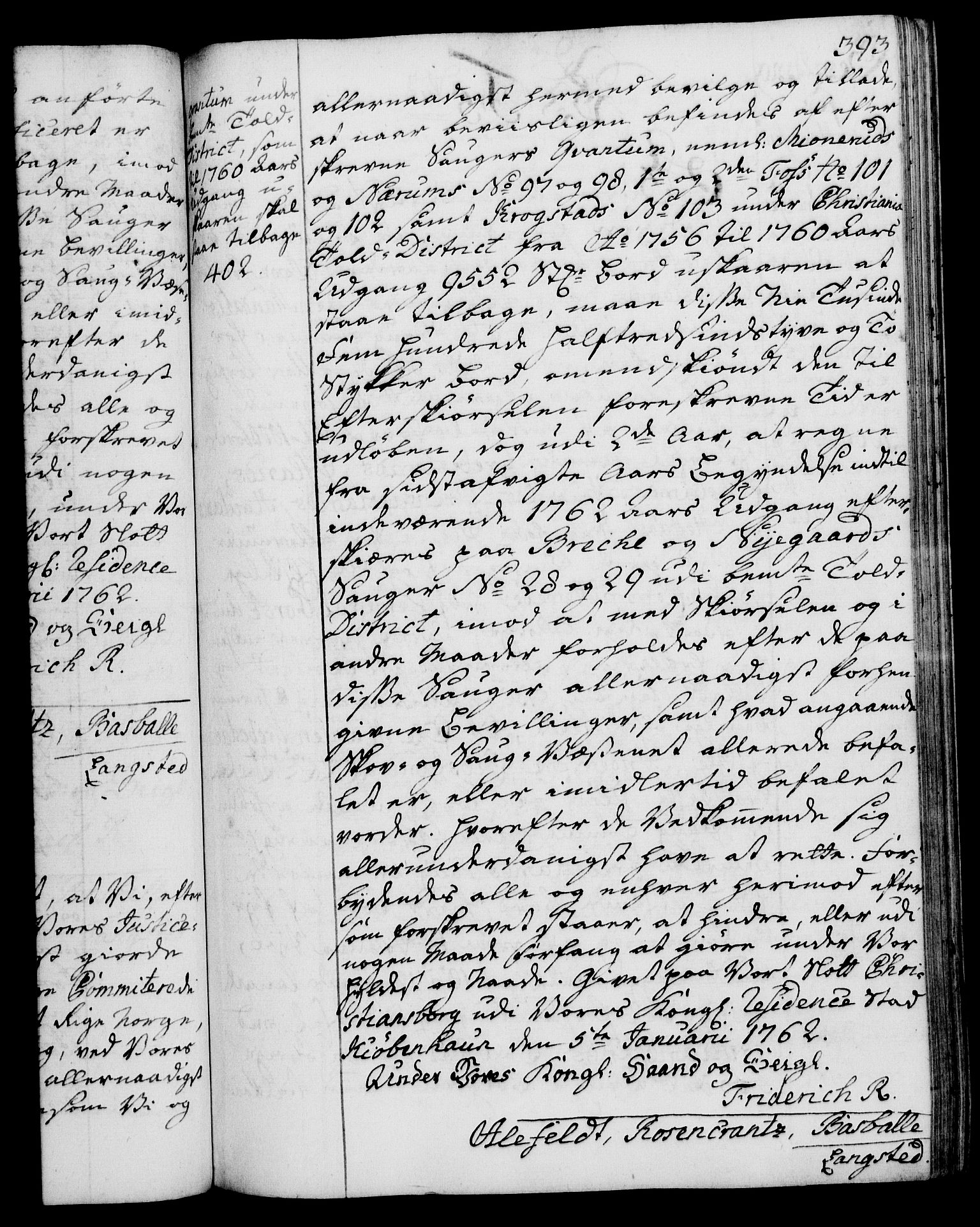 Rentekammeret, Kammerkanselliet, RA/EA-3111/G/Gg/Gga/L0007: Norsk ekspedisjonsprotokoll med register (merket RK 53.7), 1759-1768, s. 393