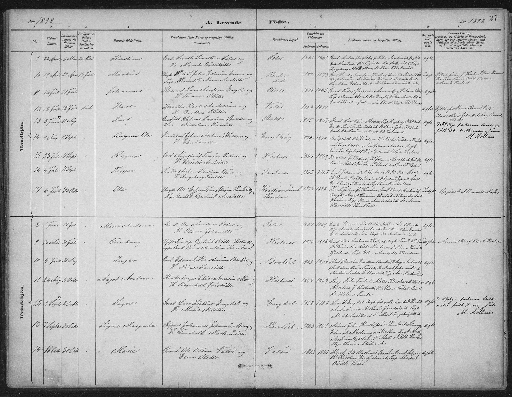 Ministerialprotokoller, klokkerbøker og fødselsregistre - Møre og Romsdal, AV/SAT-A-1454/580/L0925: Ministerialbok nr. 580A02, 1888-1913, s. 27