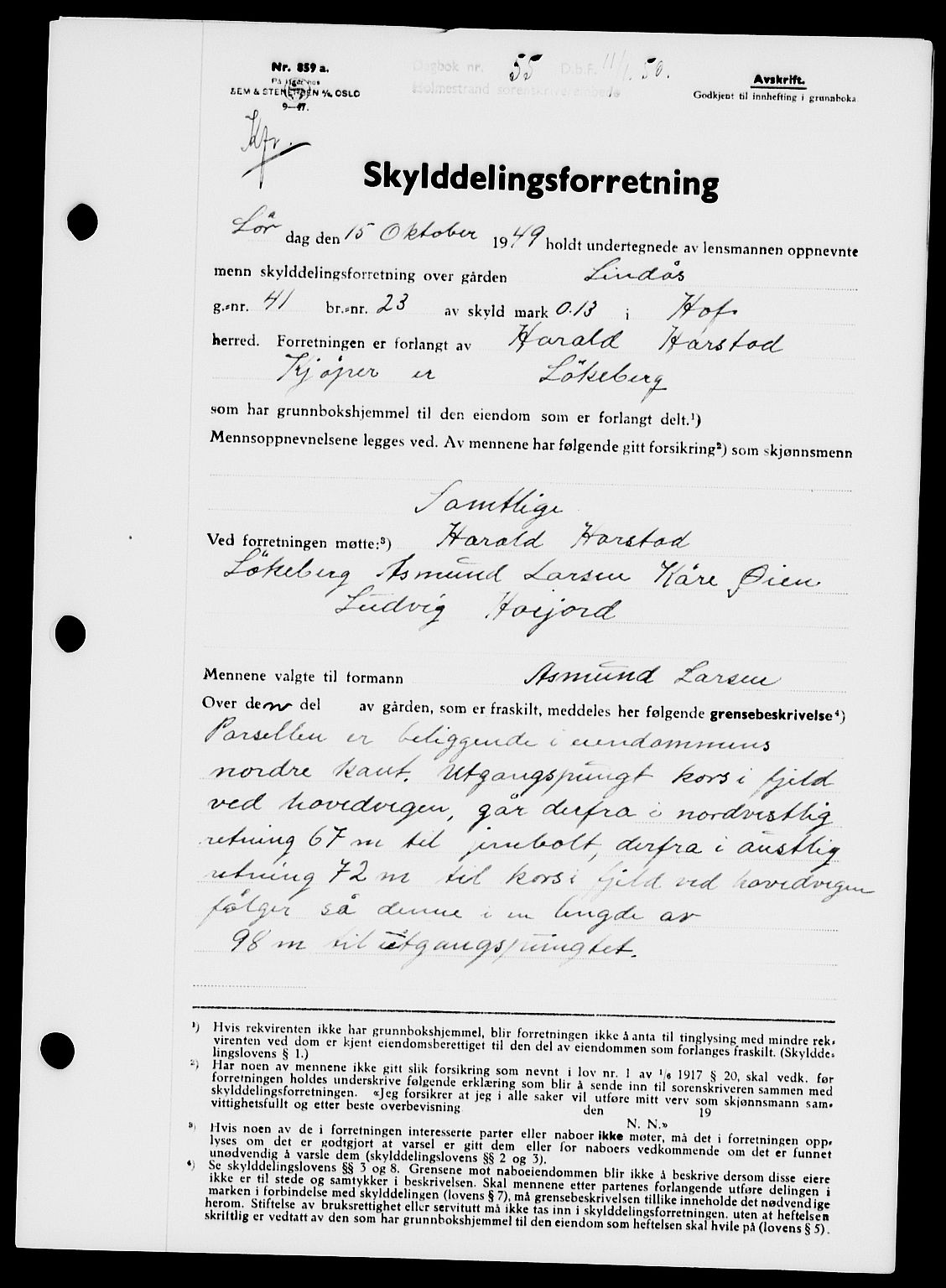 Holmestrand sorenskriveri, SAKO/A-67/G/Ga/Gaa/L0068: Pantebok nr. A-68, 1949-1950, Dagboknr: 55/1950