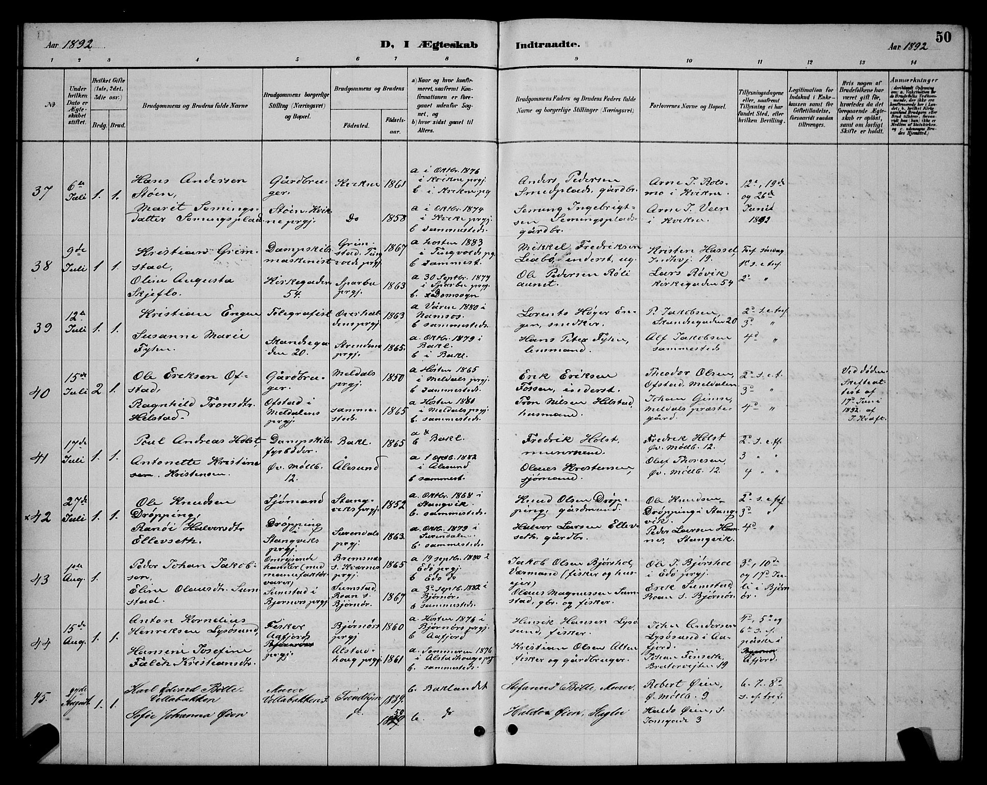 Ministerialprotokoller, klokkerbøker og fødselsregistre - Sør-Trøndelag, SAT/A-1456/604/L0223: Klokkerbok nr. 604C06, 1886-1897, s. 50