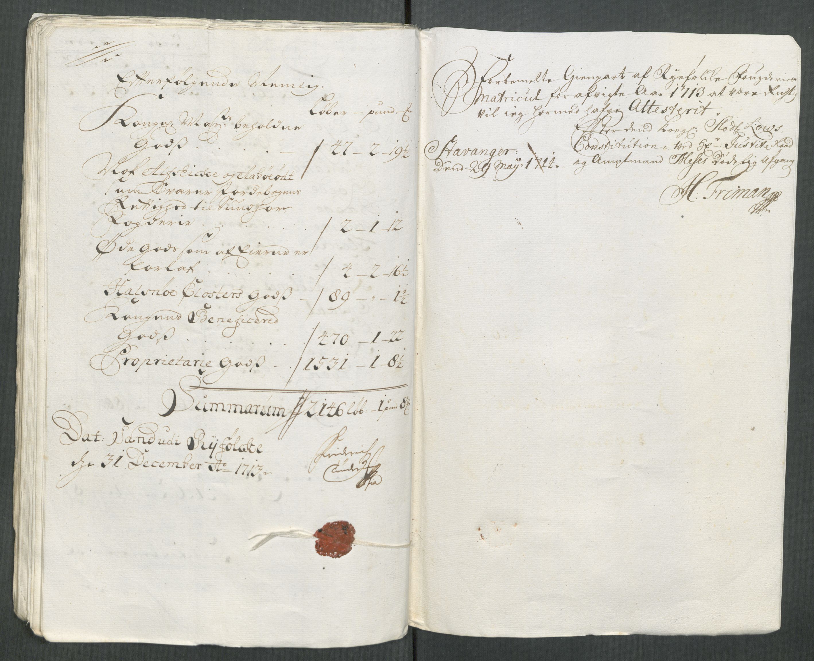 Rentekammeret inntil 1814, Reviderte regnskaper, Fogderegnskap, RA/EA-4092/R47/L2866: Fogderegnskap Ryfylke, 1713, s. 70