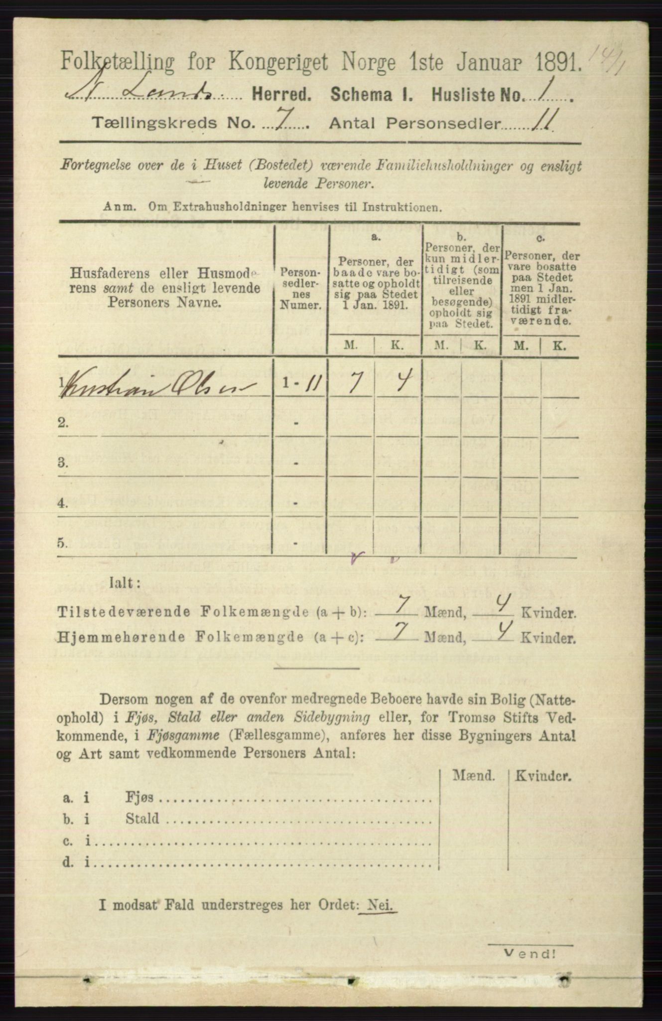 RA, Folketelling 1891 for 0538 Nordre Land herred, 1891, s. 1890