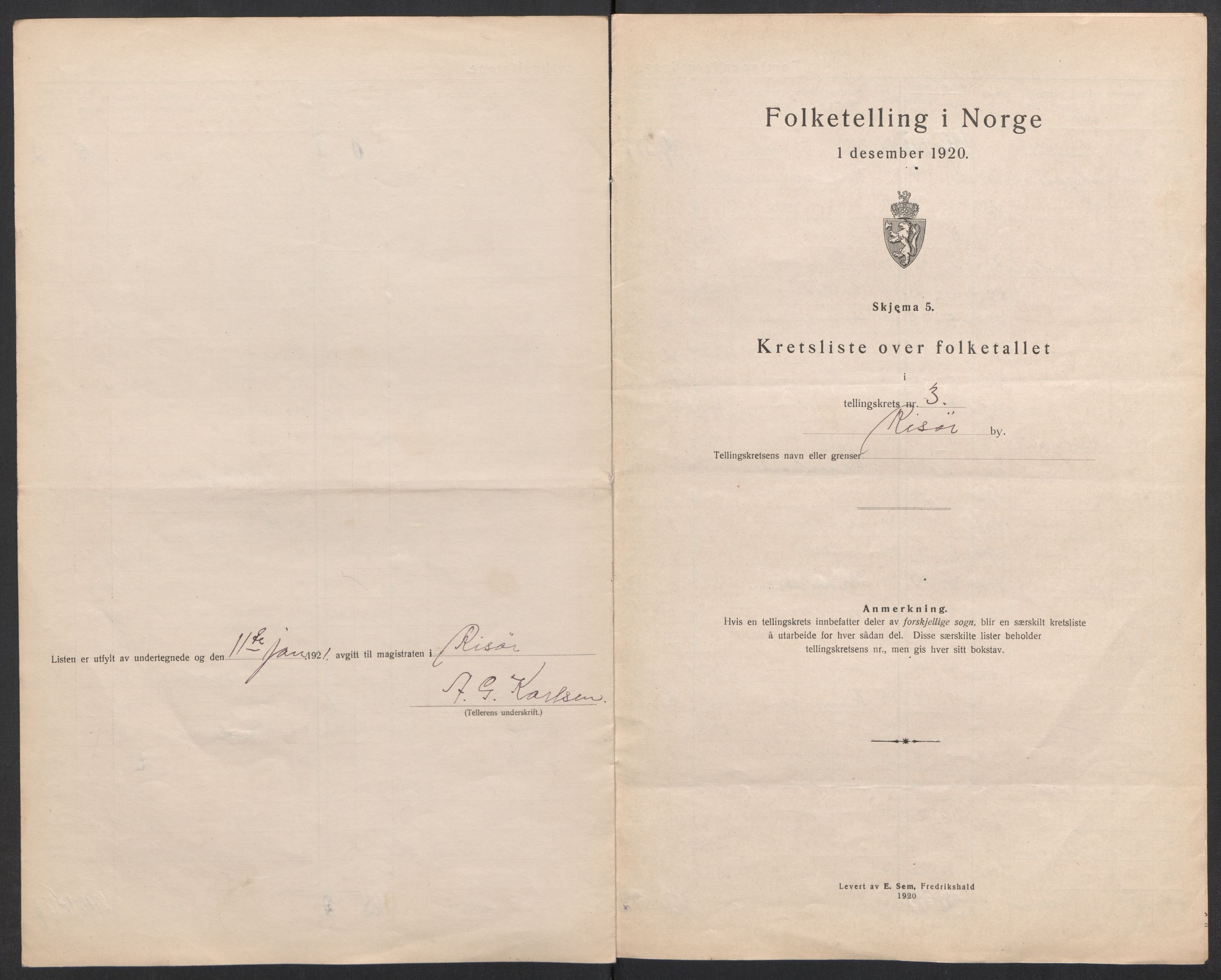 SAK, Folketelling 1920 for 0901 Risør kjøpstad, 1920, s. 22