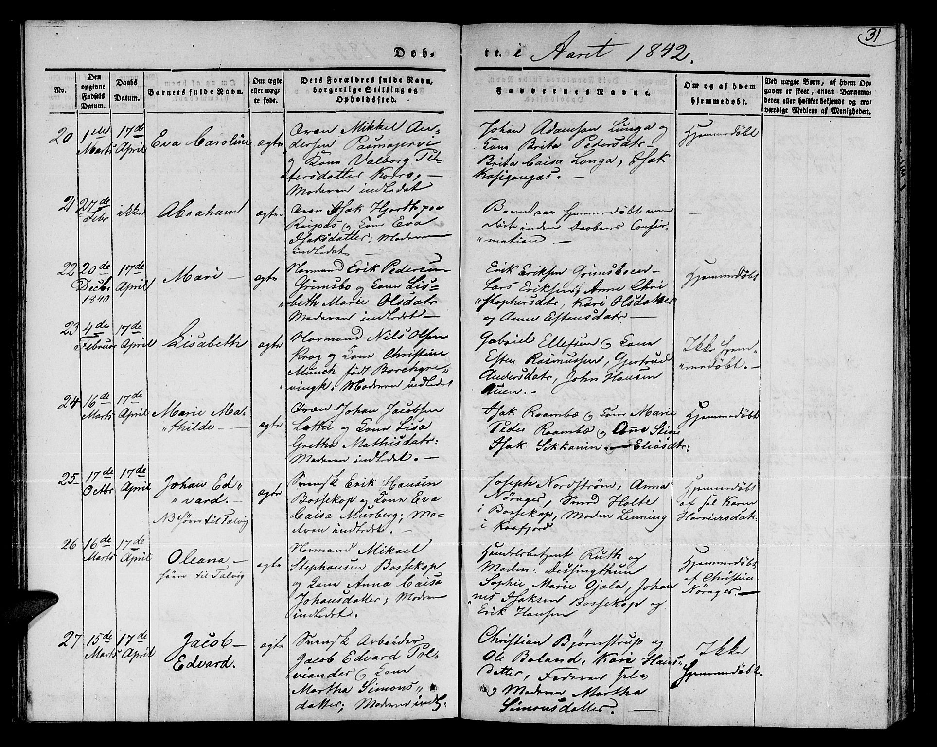 Talvik sokneprestkontor, AV/SATØ-S-1337/H/Ha/L0015kirke: Ministerialbok nr. 15, 1837-1847, s. 31