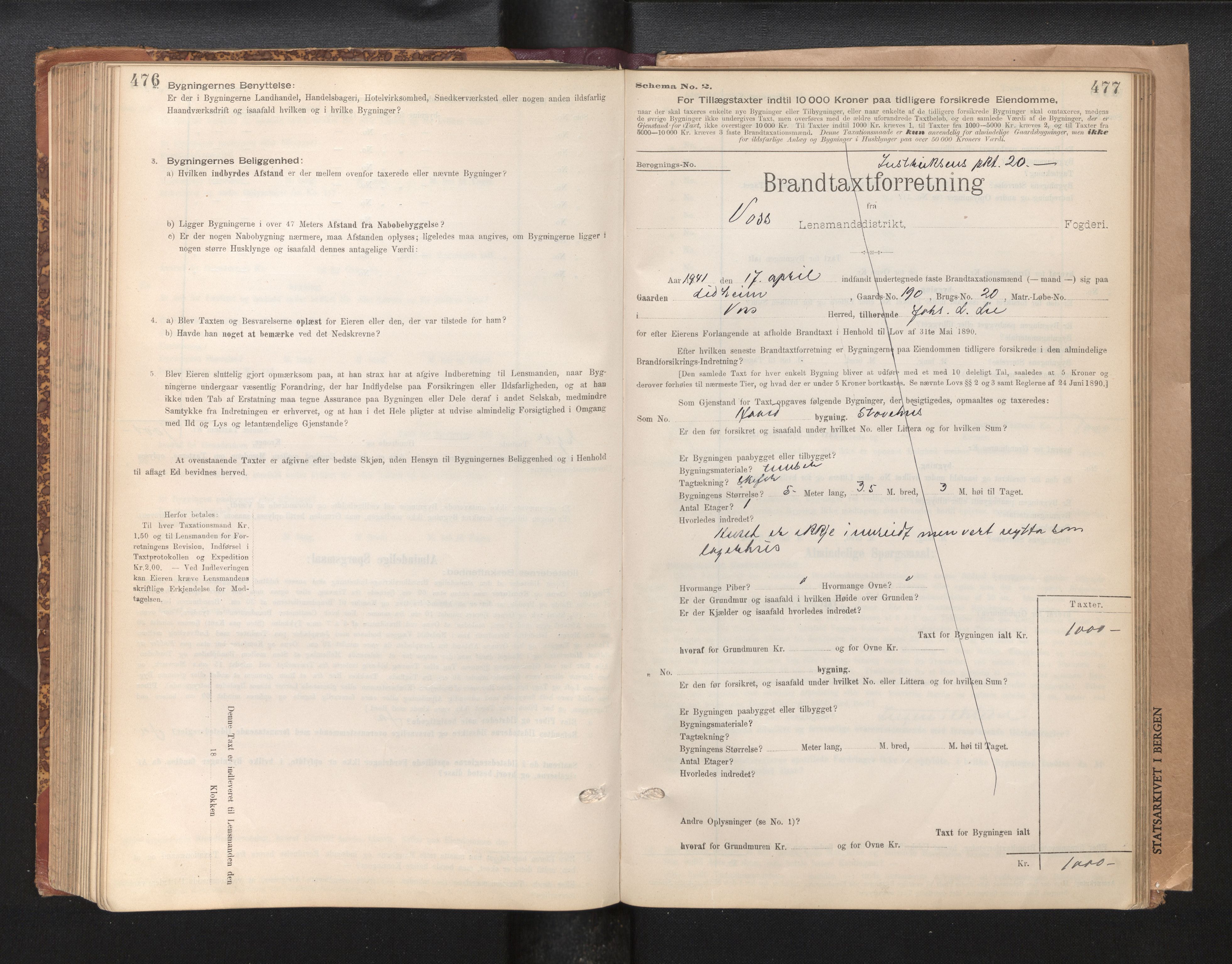 Lensmannen i Voss, SAB/A-35801/0012/L0008: Branntakstprotokoll, skjematakst, 1895-1945, s. 476-477