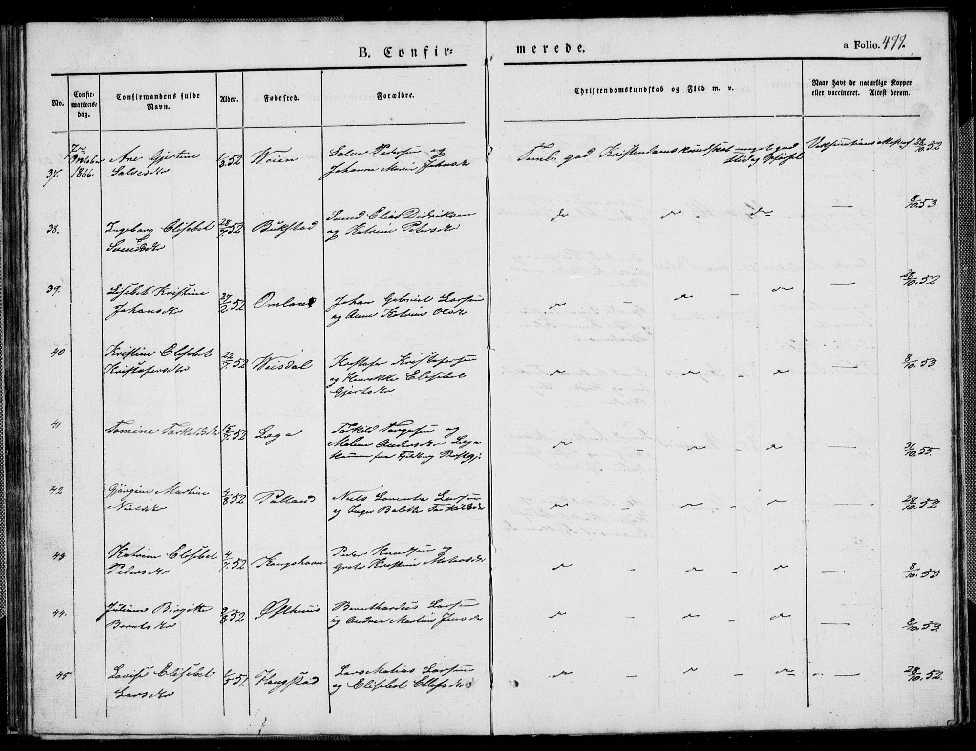 Flekkefjord sokneprestkontor, AV/SAK-1111-0012/F/Fb/Fbb/L0002: Klokkerbok nr. B 2b, 1831-1866, s. 477