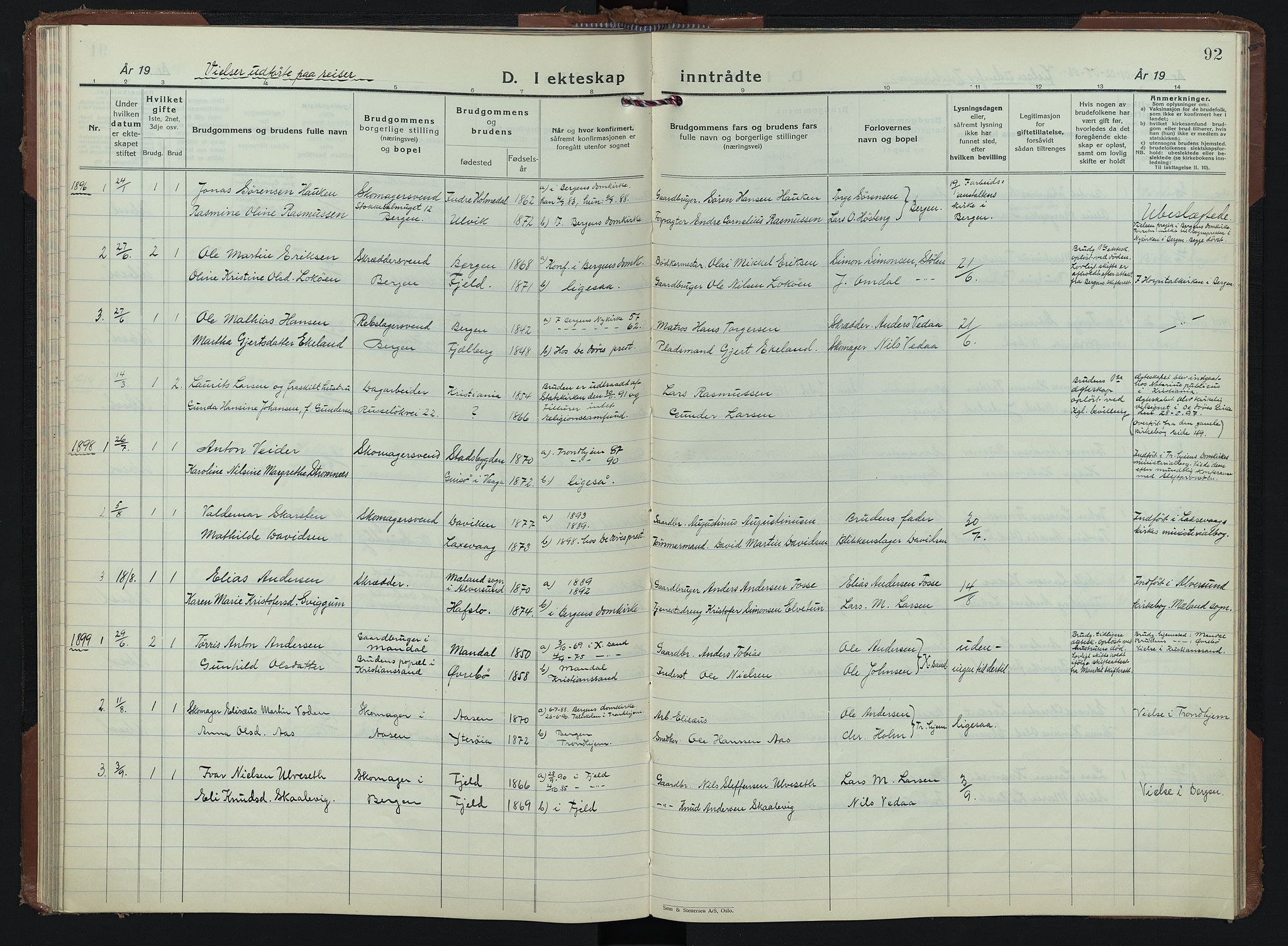 Døves menighet Oslo prestekontor kirkebøker, AV/SAO-A-11064/G/L0001: Klokkerbok nr. 1, 1895-1949, s. 92