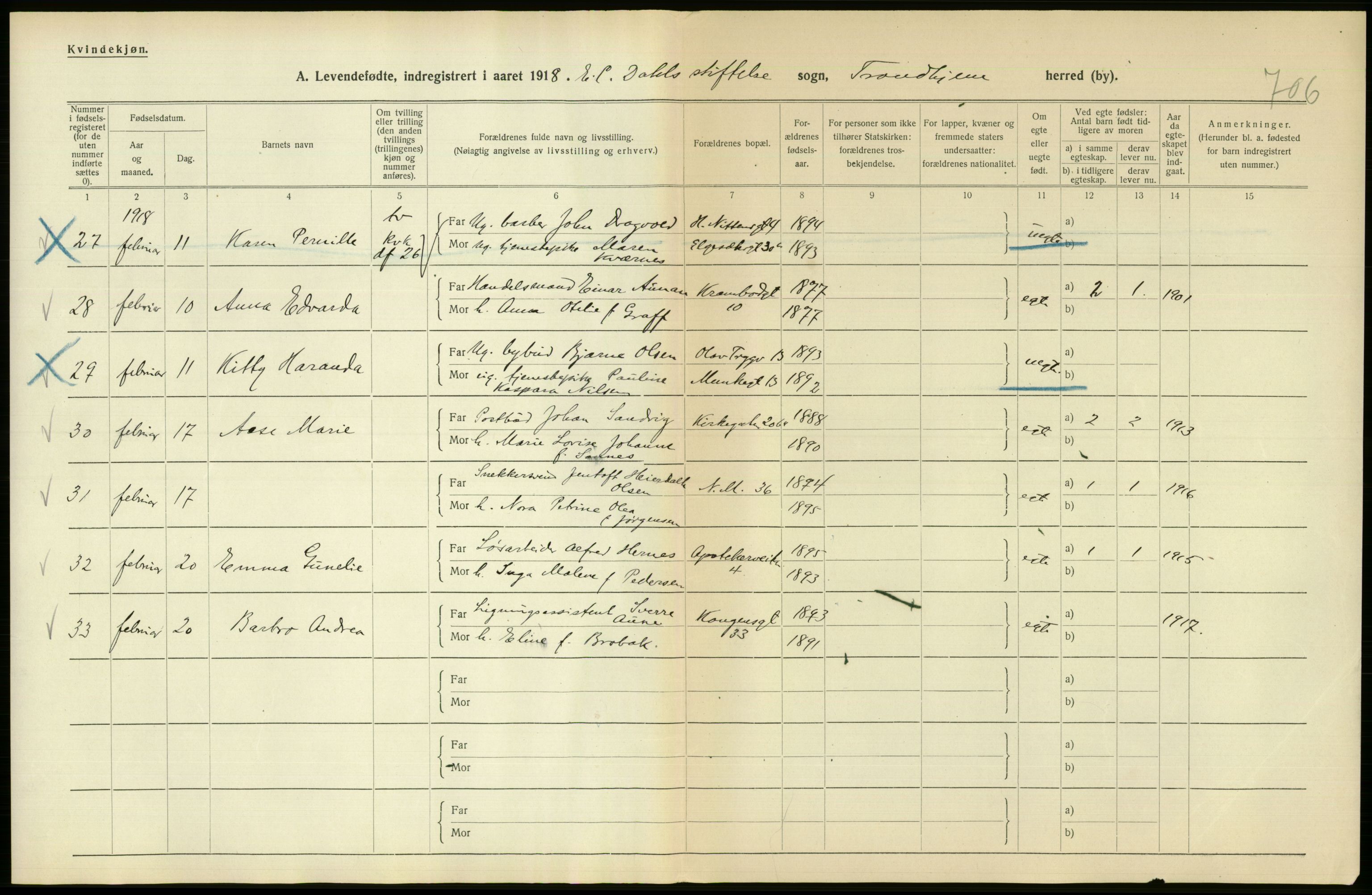 Statistisk sentralbyrå, Sosiodemografiske emner, Befolkning, RA/S-2228/D/Df/Dfb/Dfbh/L0048: Trondheim: Levendefødte menn og kvinner, gifte., 1918, s. 622