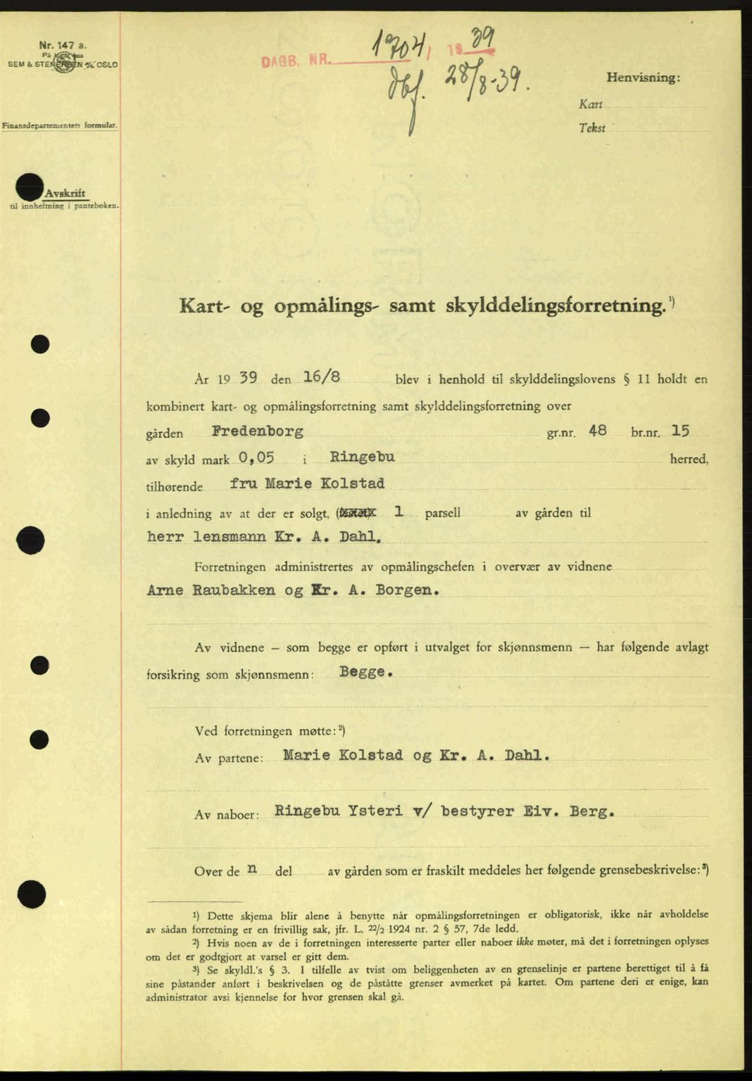 Sør-Gudbrandsdal tingrett, SAH/TING-004/H/Hb/Hbd/L0006: Pantebok nr. A6, 1939-1939, Dagboknr: 1704/1939