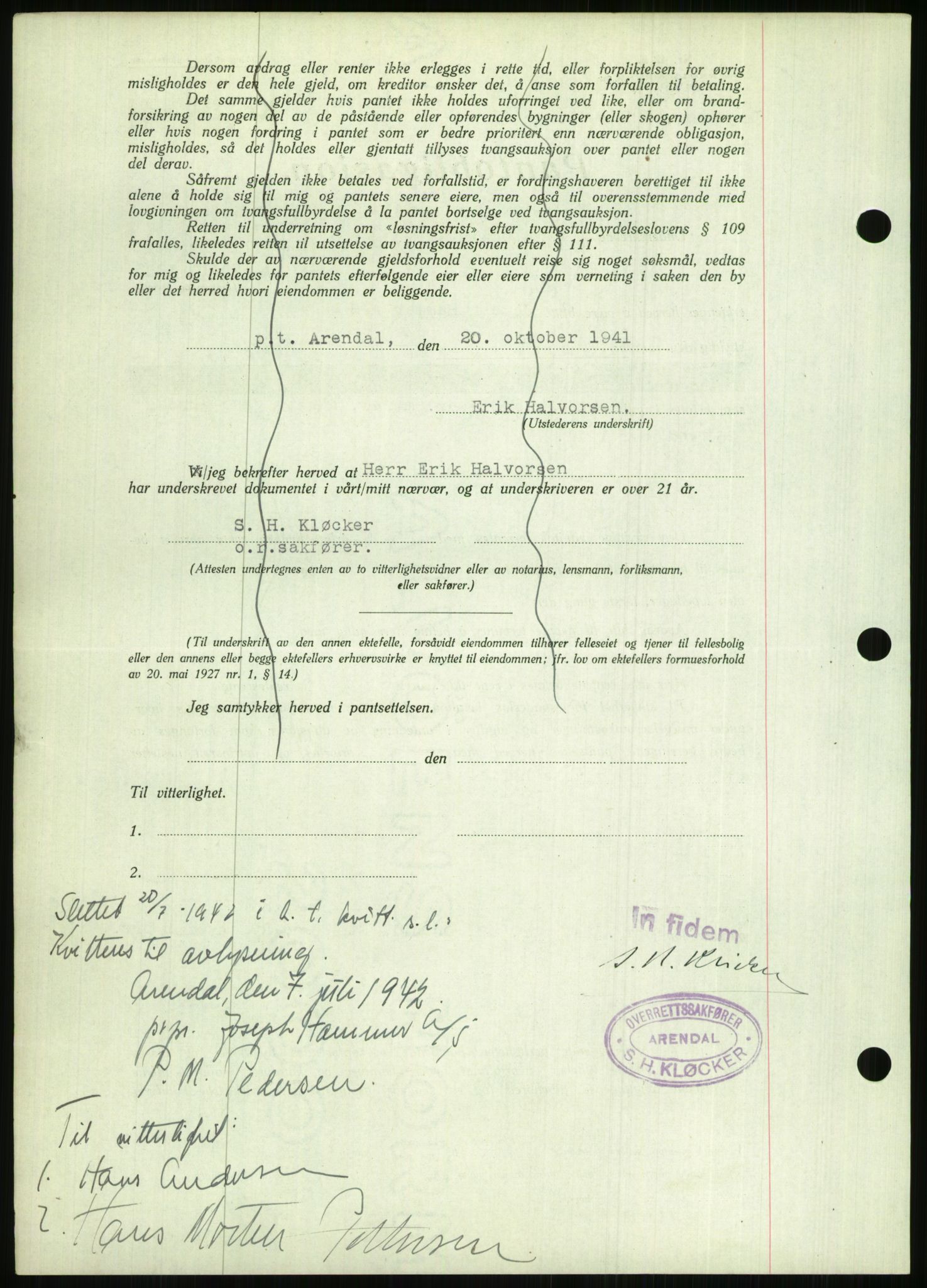 Nedenes sorenskriveri, AV/SAK-1221-0006/G/Gb/Gbb/L0001: Pantebok nr. I, 1939-1942, Dagboknr: 902/1941