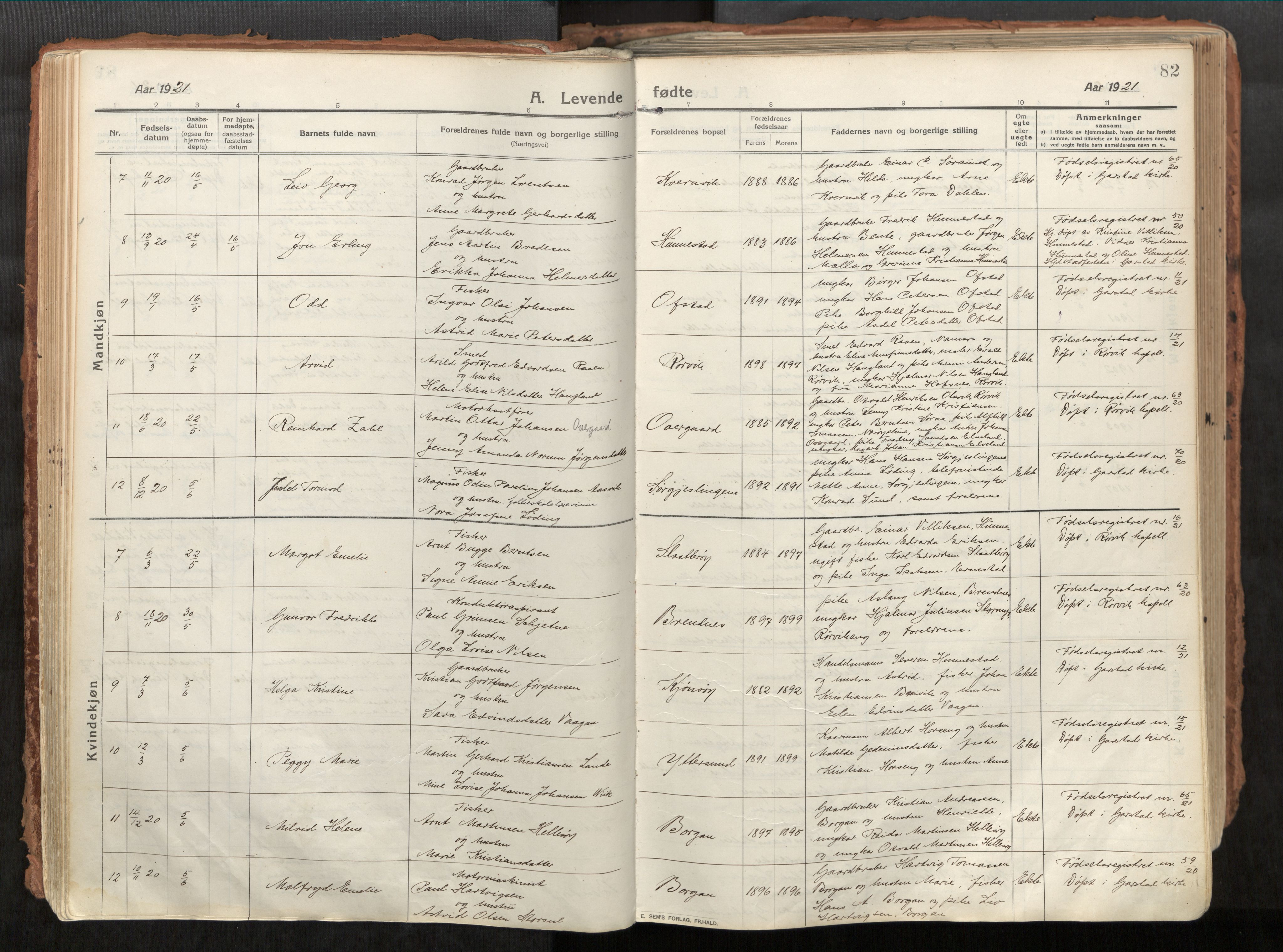 Vikna sokneprestkontor, AV/SAT-A-1173/1/I/I1/I1a/L0001: Ministerialbok nr. 1, 1913-1934, s. 82