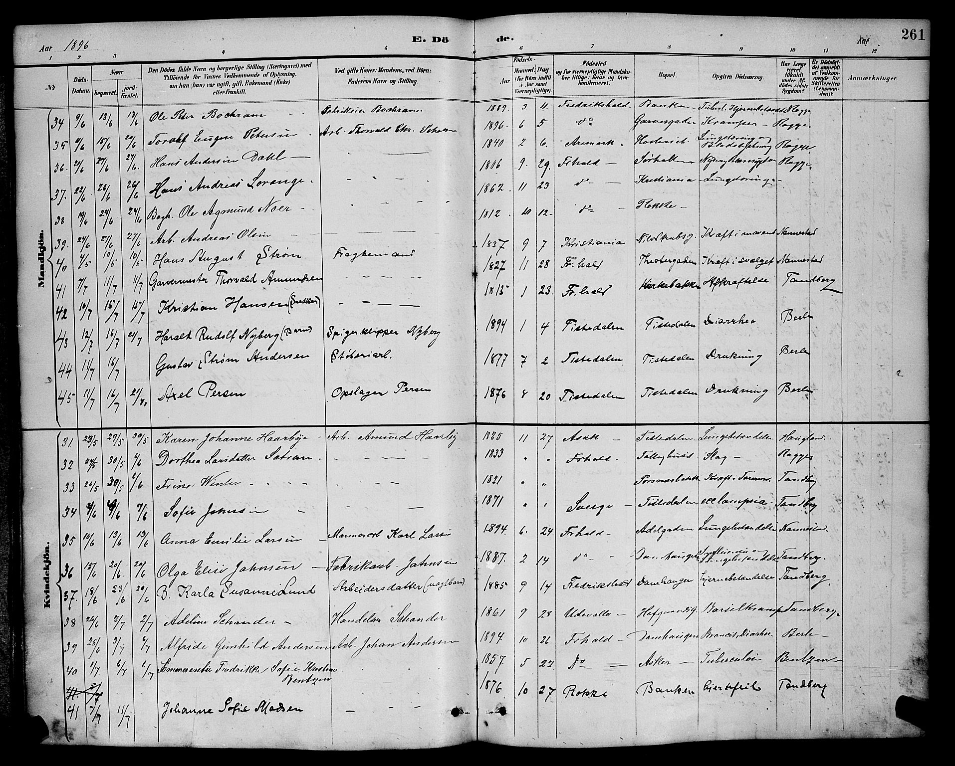 Halden prestekontor Kirkebøker, AV/SAO-A-10909/G/Ga/L0009: Klokkerbok nr. 9, 1885-1908, s. 261