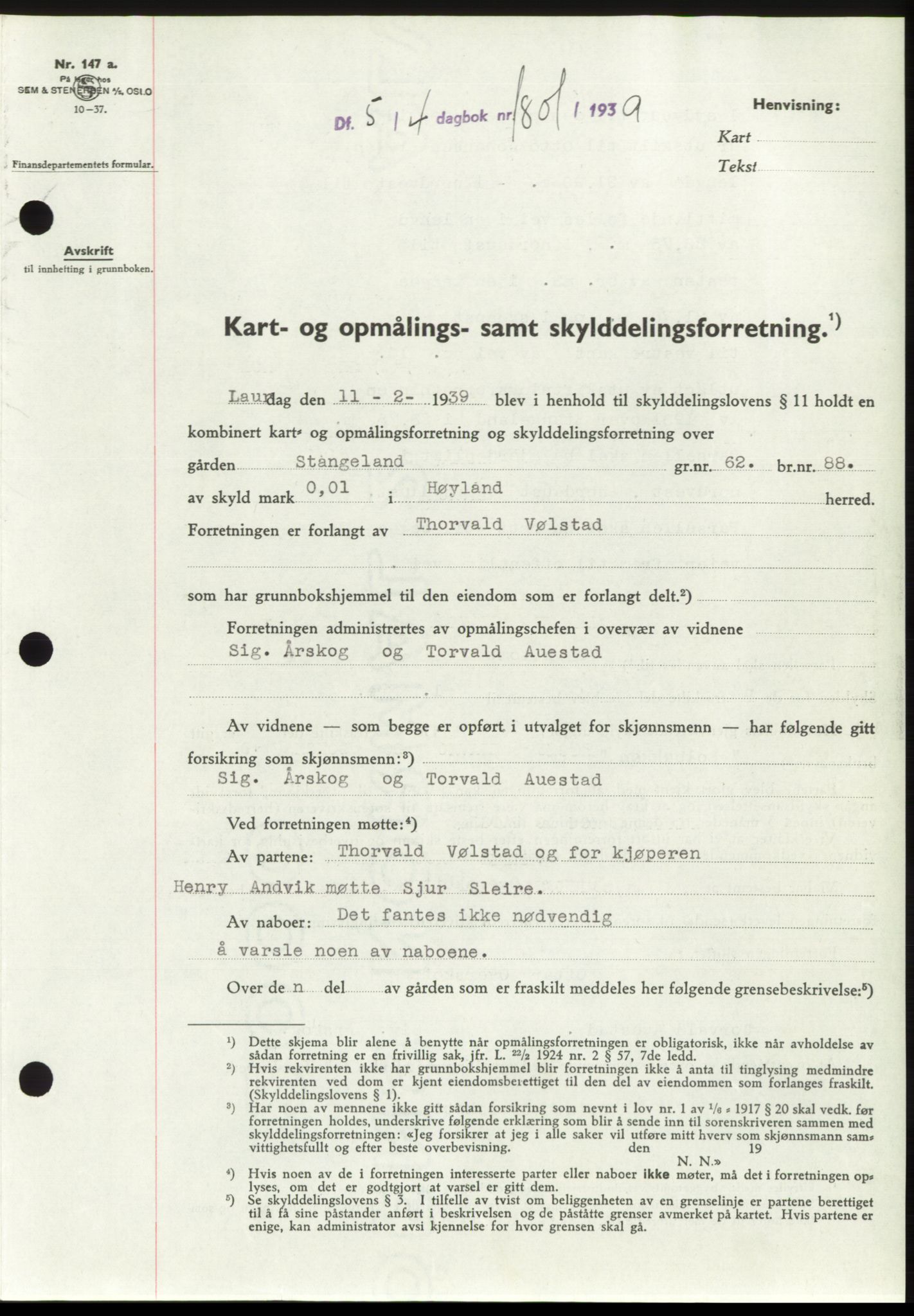 Jæren sorenskriveri, SAST/A-100310/03/G/Gba/L0074: Pantebok, 1939-1939, Dagboknr: 1801/1939