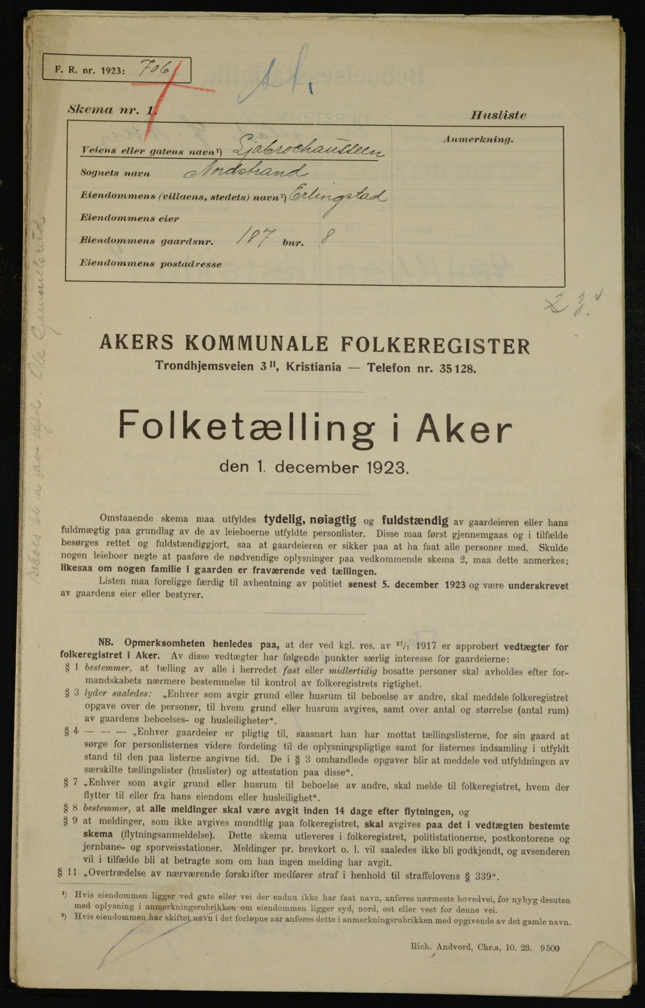 , Kommunal folketelling 1.12.1923 for Aker, 1923, s. 40958