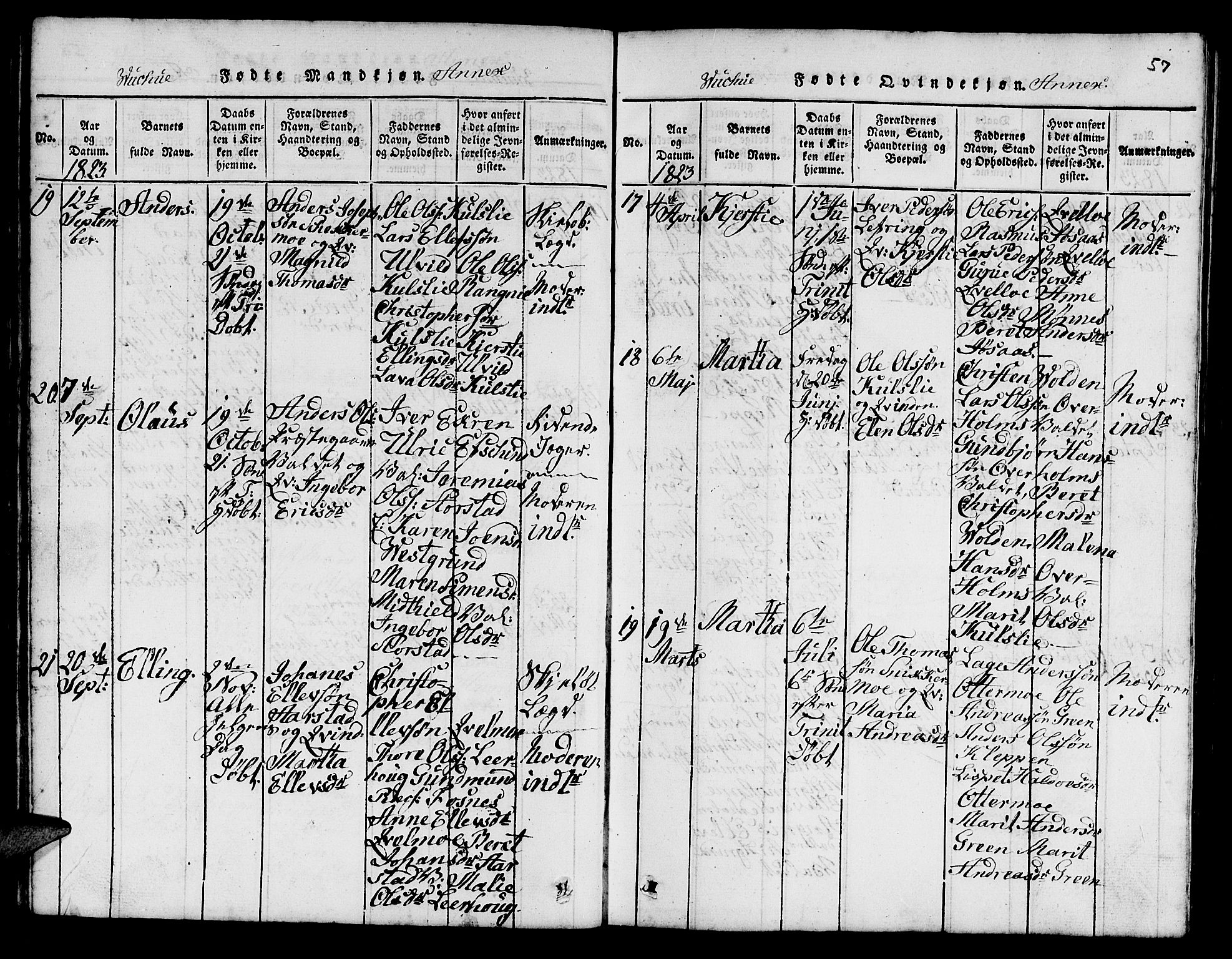 Ministerialprotokoller, klokkerbøker og fødselsregistre - Nord-Trøndelag, AV/SAT-A-1458/724/L0265: Klokkerbok nr. 724C01, 1816-1845, s. 57