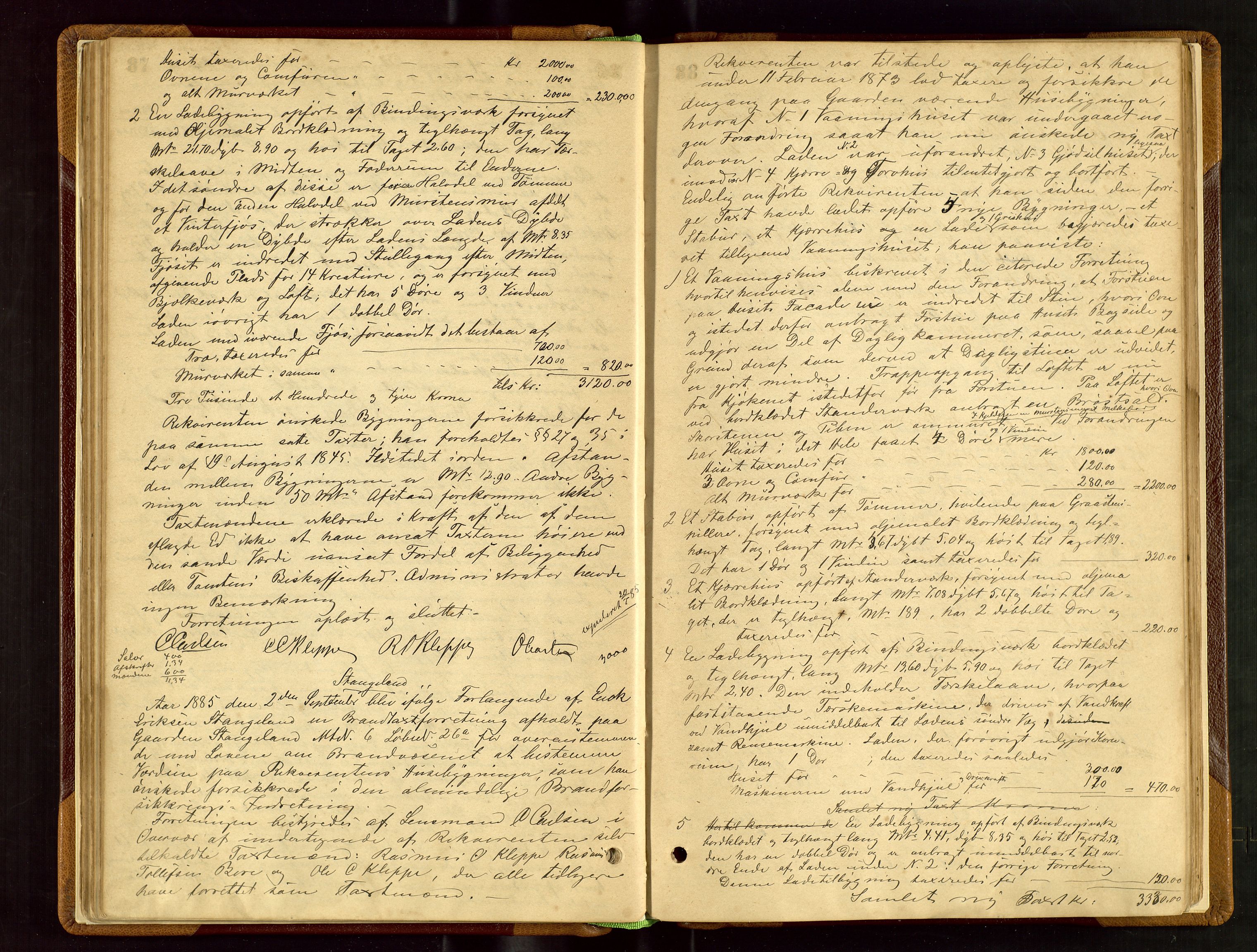 Klepp lensmannskontor, AV/SAST-A-100163/Gob/L0002: "Brandtaxtprotokol" m/register samt register for 1872, 1881-1919, s. 87-88