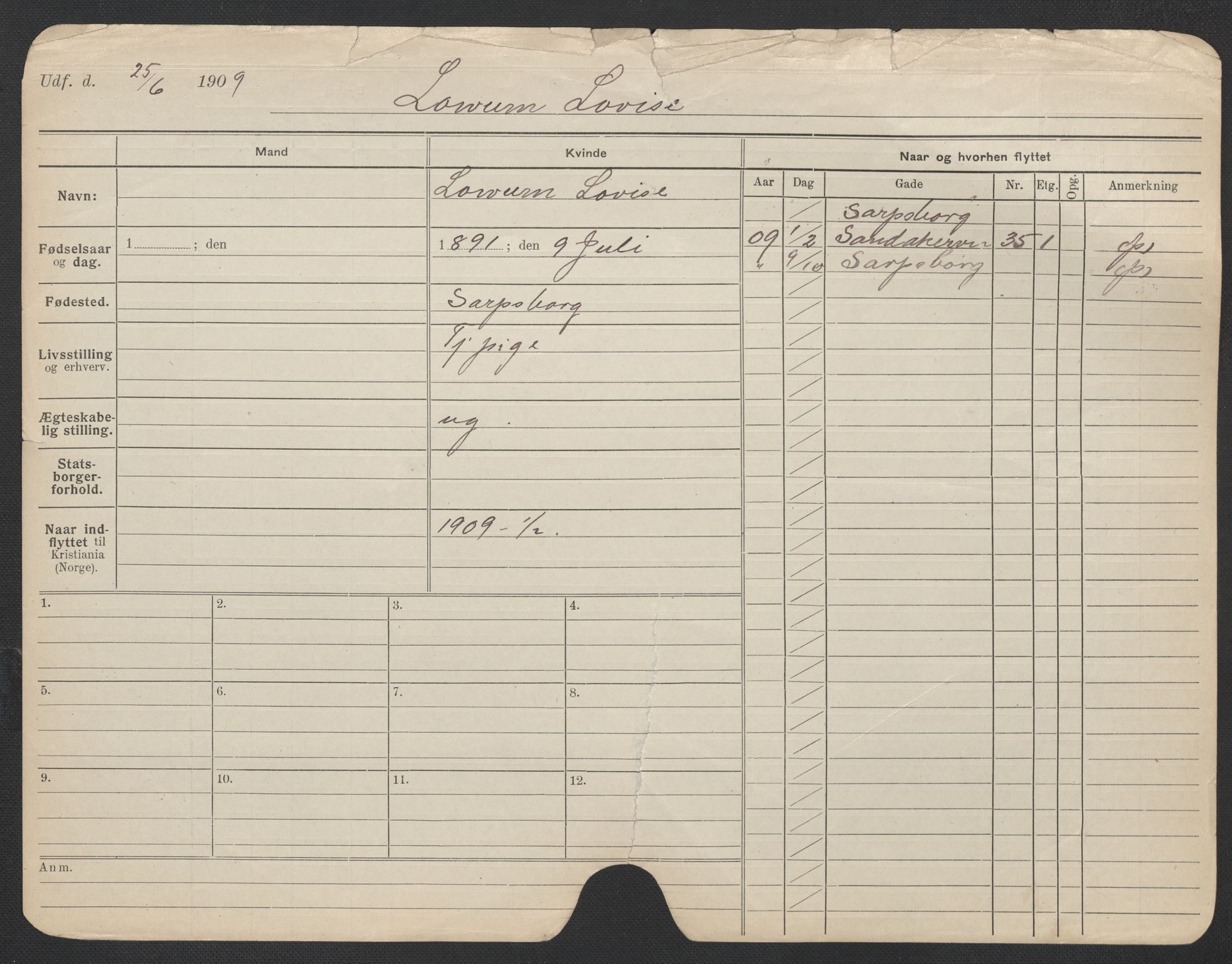 Oslo folkeregister, Registerkort, AV/SAO-A-11715/F/Fa/Fac/L0020: Kvinner, 1906-1914, s. 227a