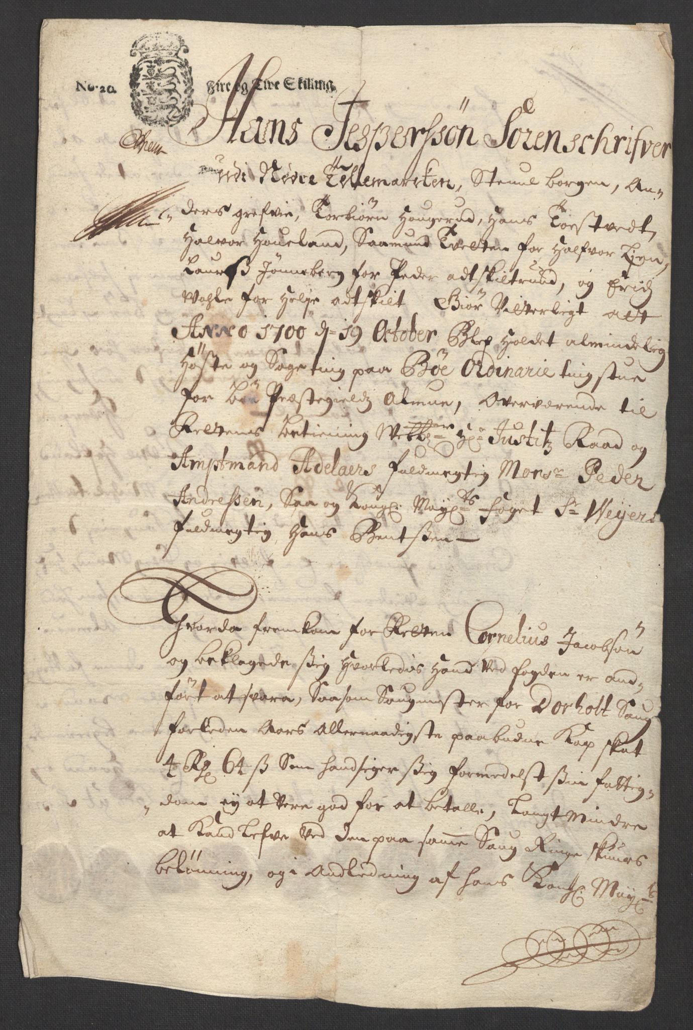 Rentekammeret inntil 1814, Reviderte regnskaper, Fogderegnskap, AV/RA-EA-4092/R36/L2104: Fogderegnskap Øvre og Nedre Telemark og Bamble, 1700, s. 497