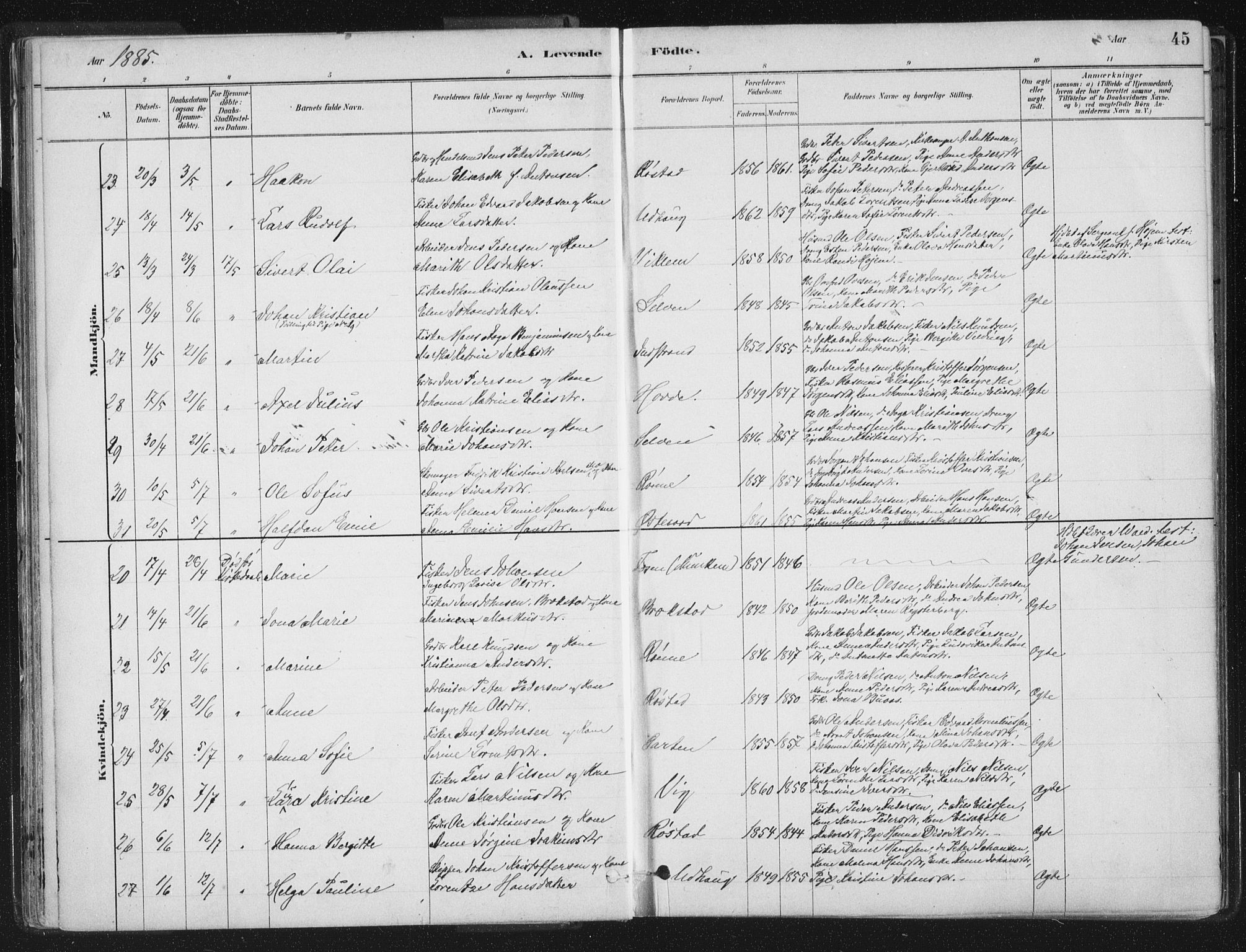 Ministerialprotokoller, klokkerbøker og fødselsregistre - Sør-Trøndelag, SAT/A-1456/659/L0739: Ministerialbok nr. 659A09, 1879-1893, s. 45
