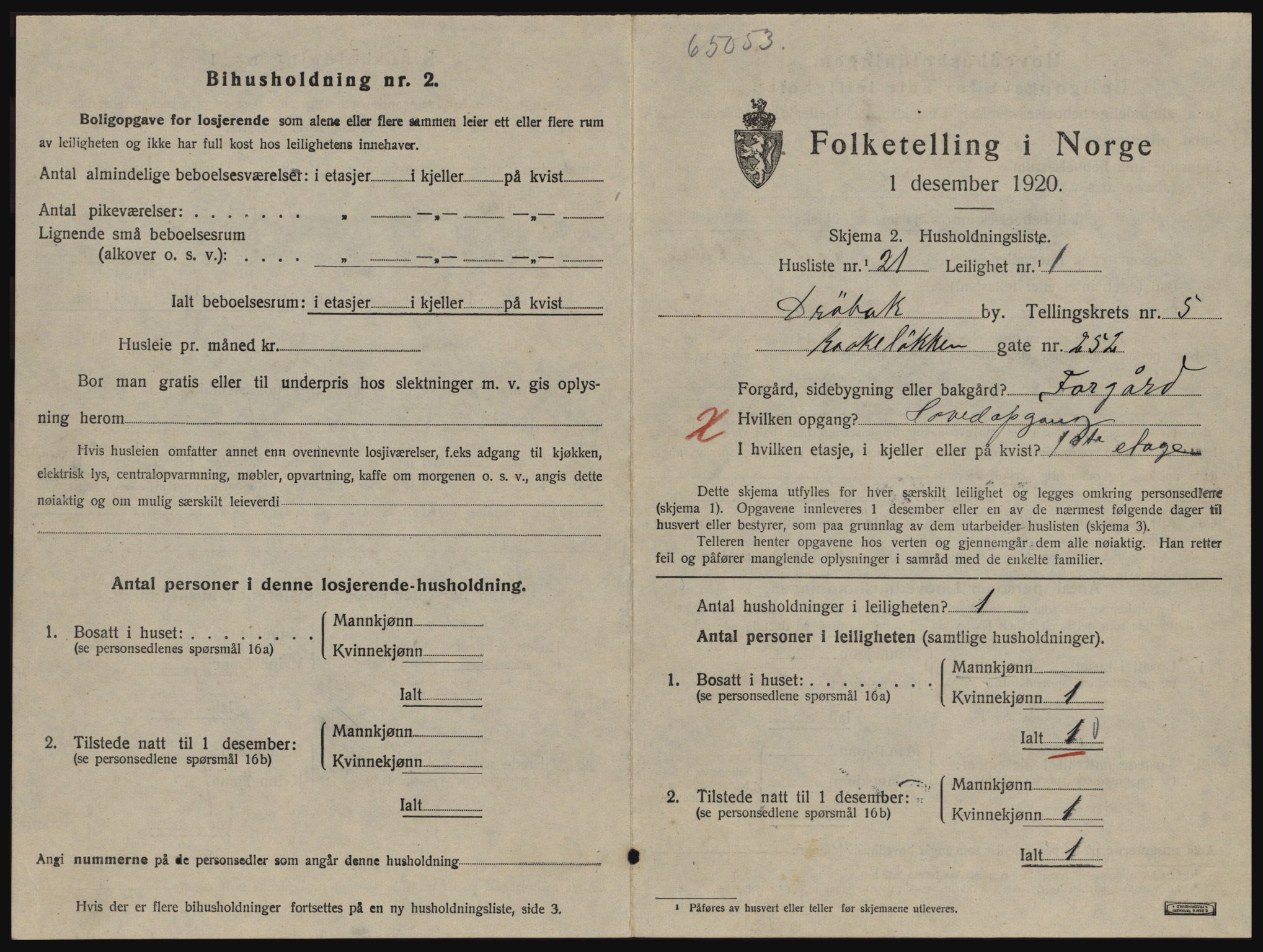 SAO, Folketelling 1920 for 0203 Drøbak kjøpstad, 1920, s. 1477