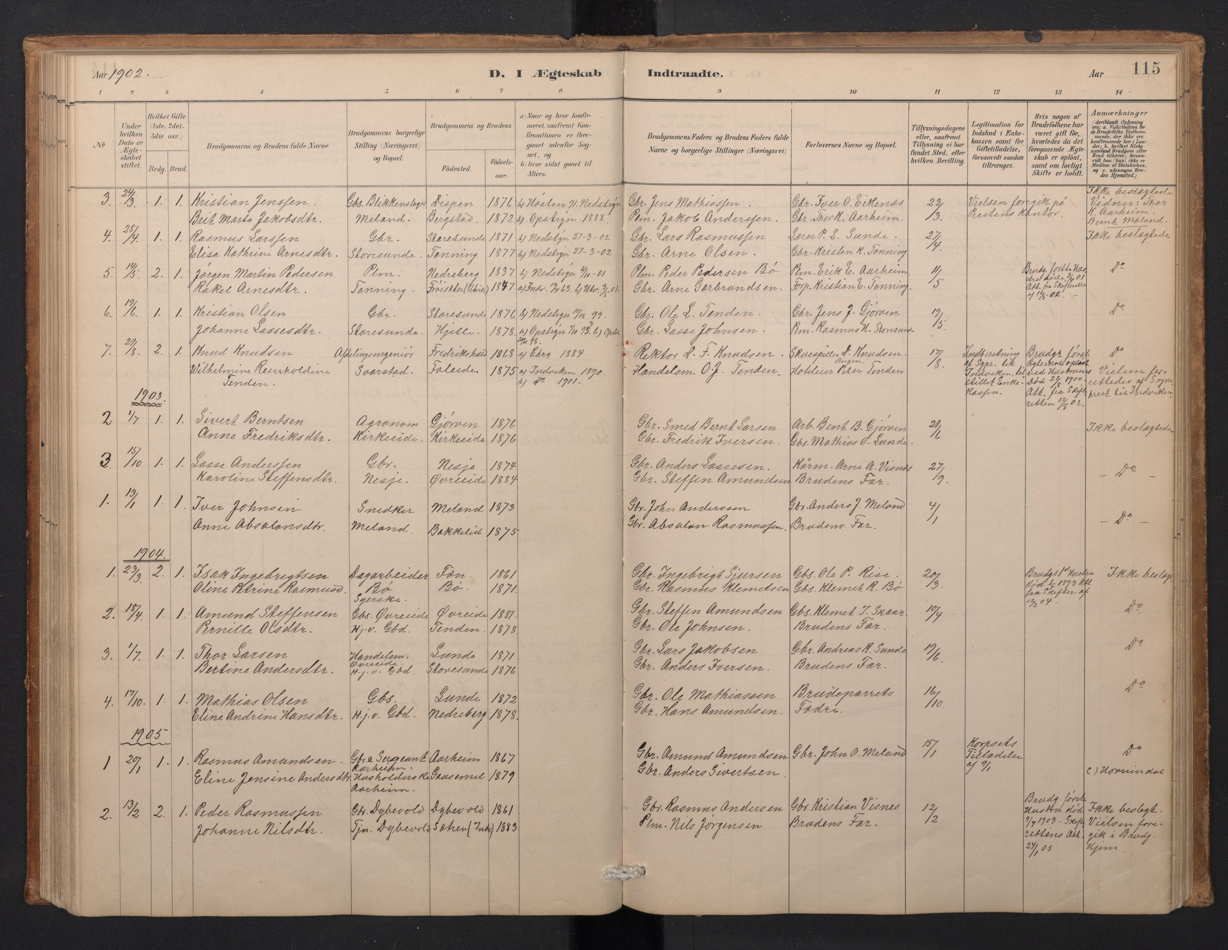 Stryn Sokneprestembete, AV/SAB-A-82501: Klokkerbok nr. A 2, 1883-1905, s. 114b-115a