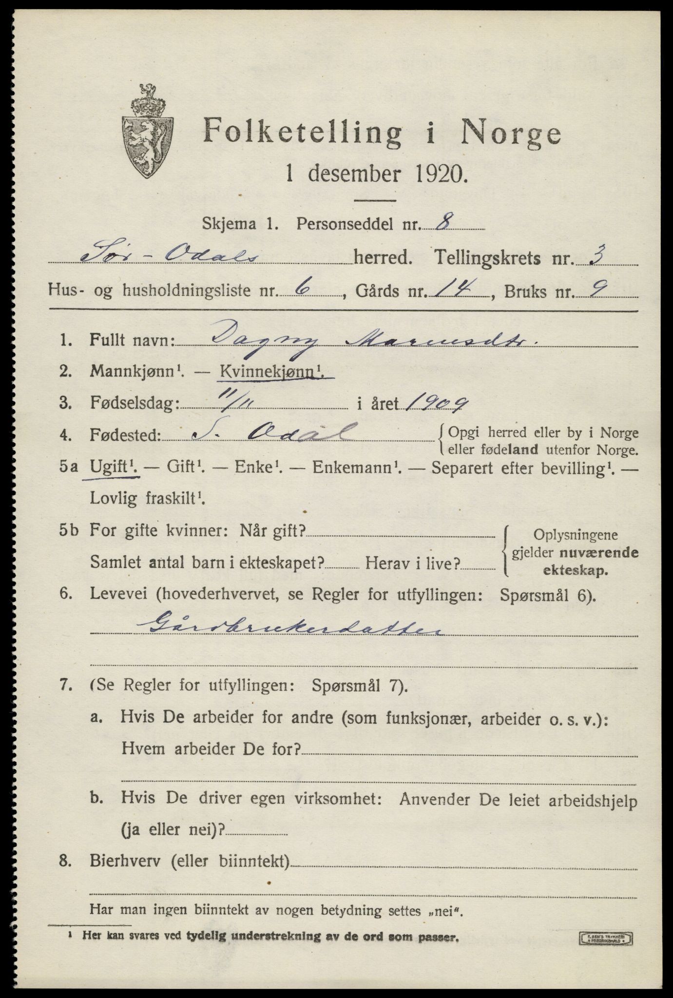 SAH, Folketelling 1920 for 0419 Sør-Odal herred, 1920, s. 4317