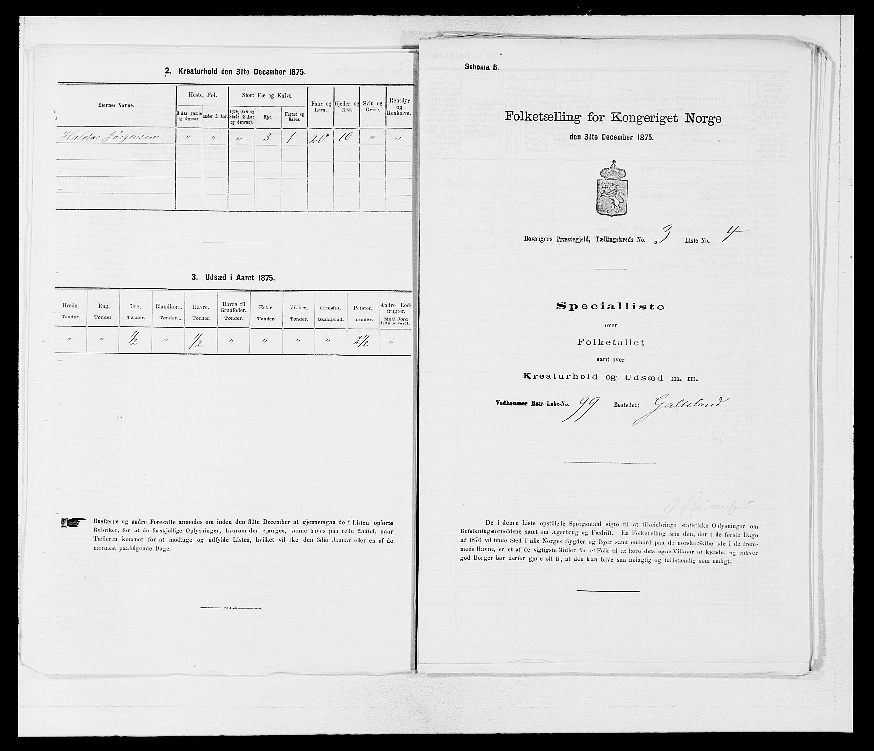 SAB, Folketelling 1875 for 1253P Hosanger prestegjeld, 1875, s. 281