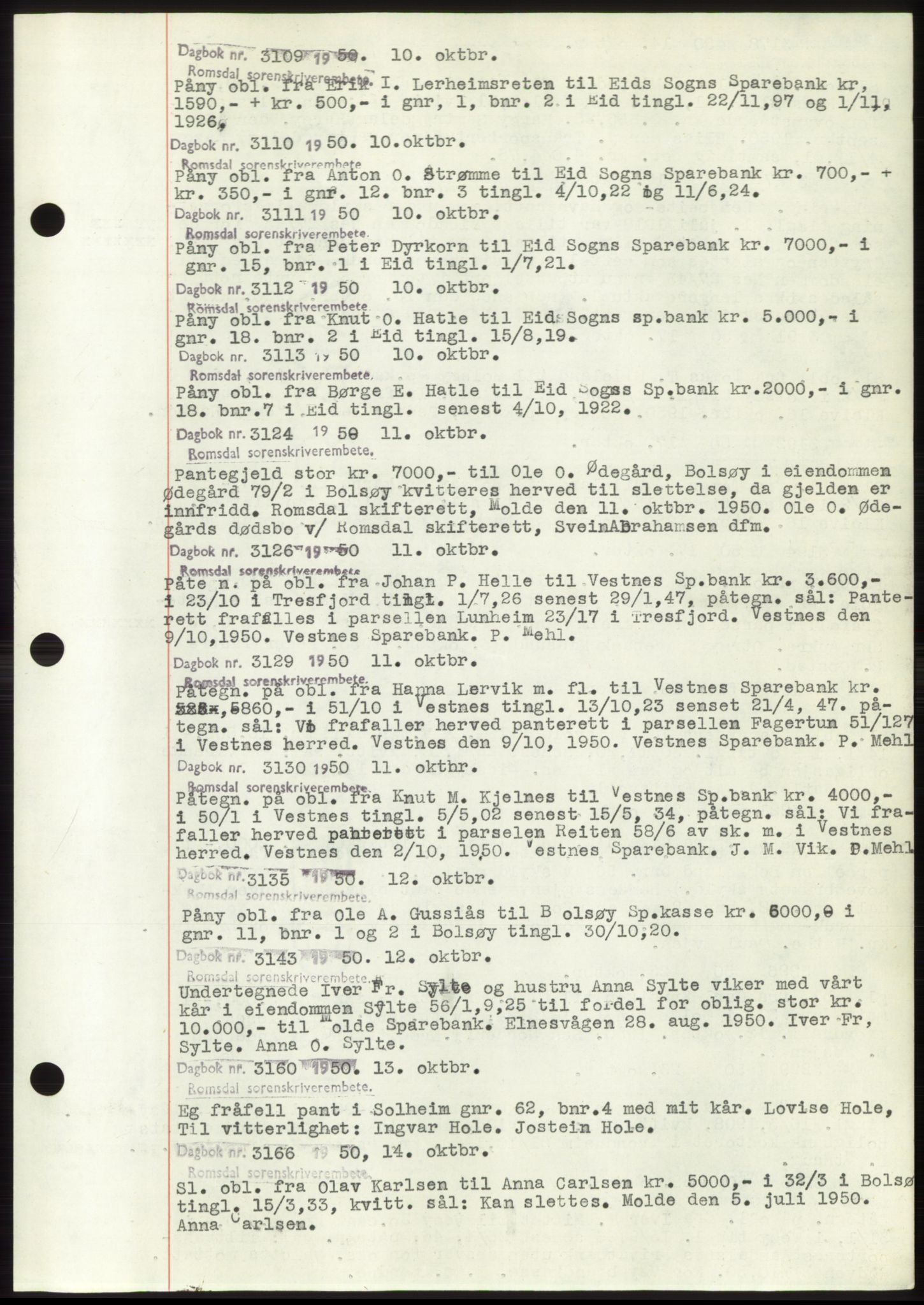 Romsdal sorenskriveri, SAT/A-4149/1/2/2C: Pantebok nr. C2, 1949-1951, Dagboknr: 3109/1950