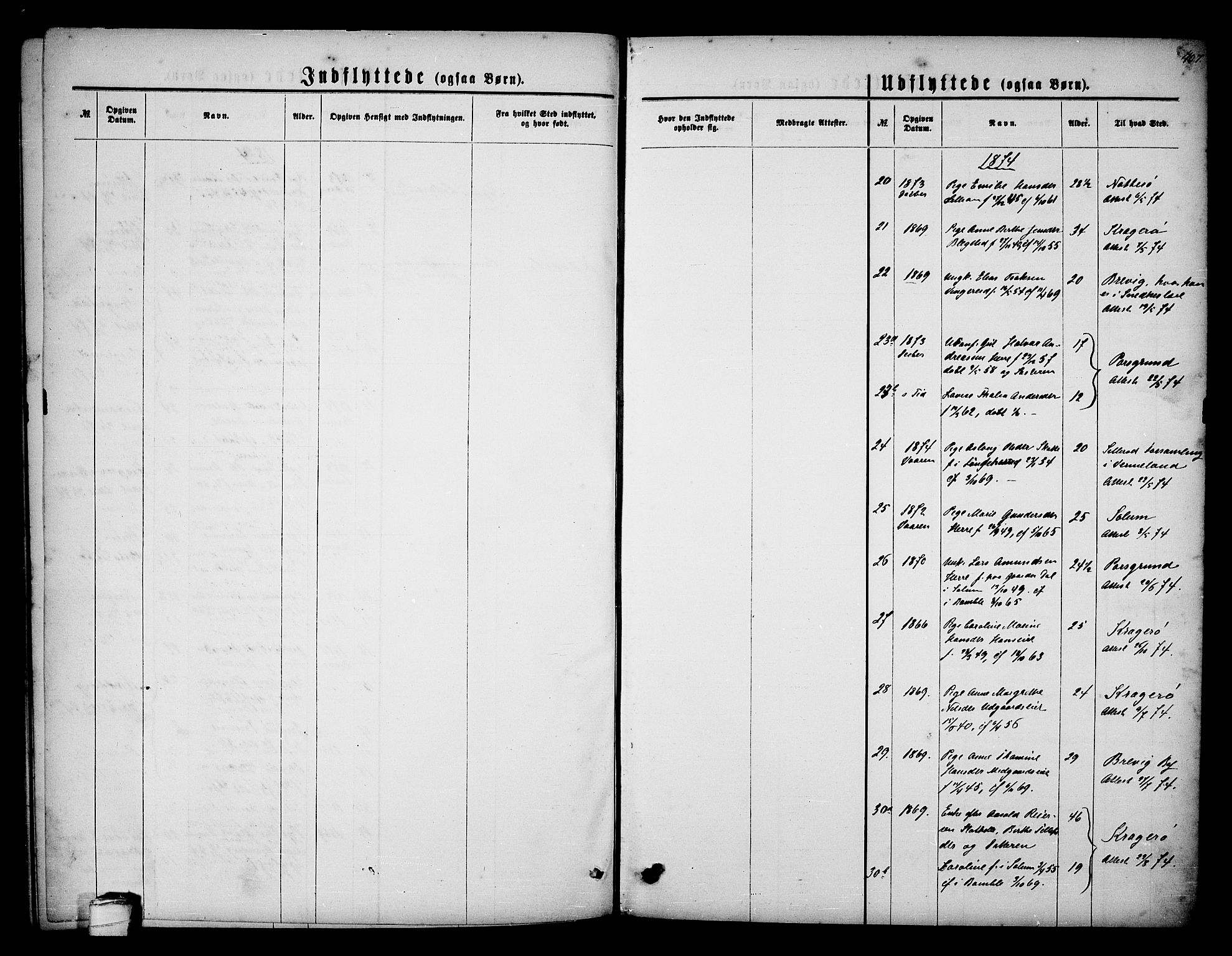 Bamble kirkebøker, SAKO/A-253/G/Ga/L0006: Klokkerbok nr. I 6, 1860-1876, s. 407