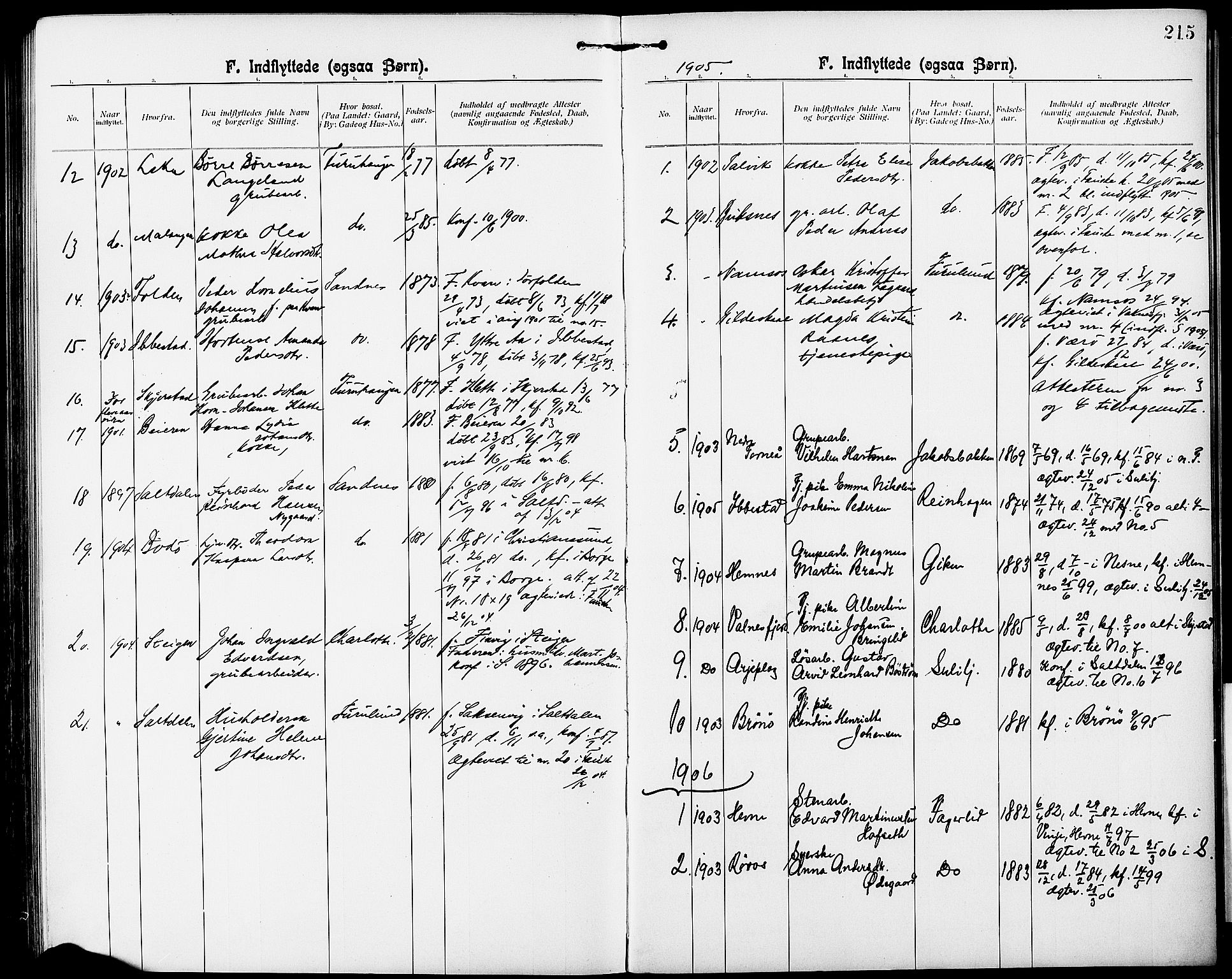 Ministerialprotokoller, klokkerbøker og fødselsregistre - Nordland, AV/SAT-A-1459/850/L0709: Ministerialbok nr. 850A01, 1899-1909, s. 215