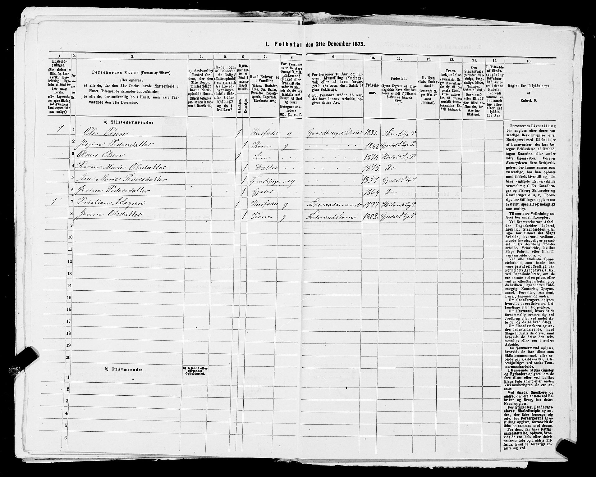 SAST, Folketelling 1875 for 1123L Høyland prestegjeld, Høyland sokn, 1875, s. 1209