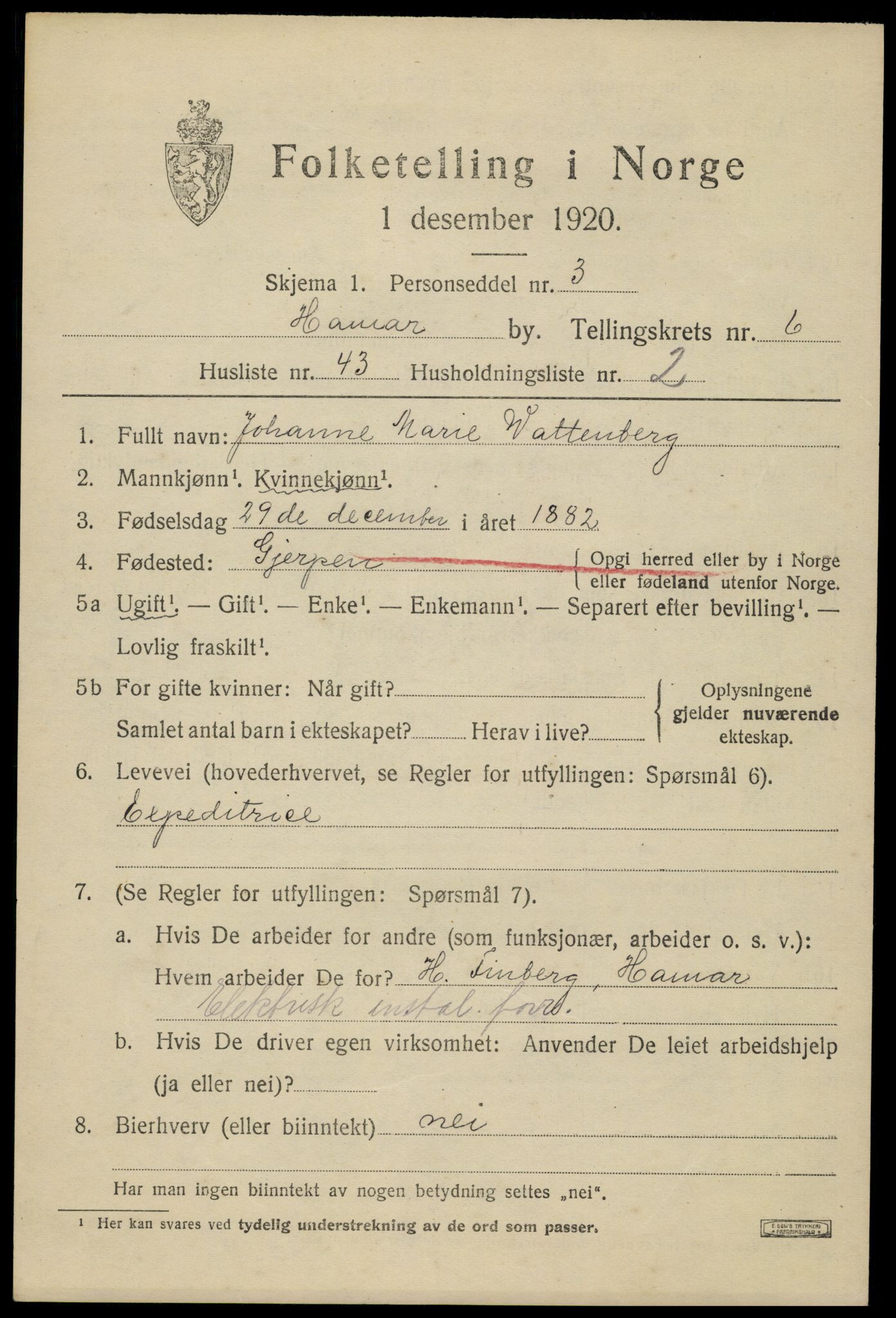 SAH, Folketelling 1920 for 0401 Hamar kjøpstad, 1920, s. 12089