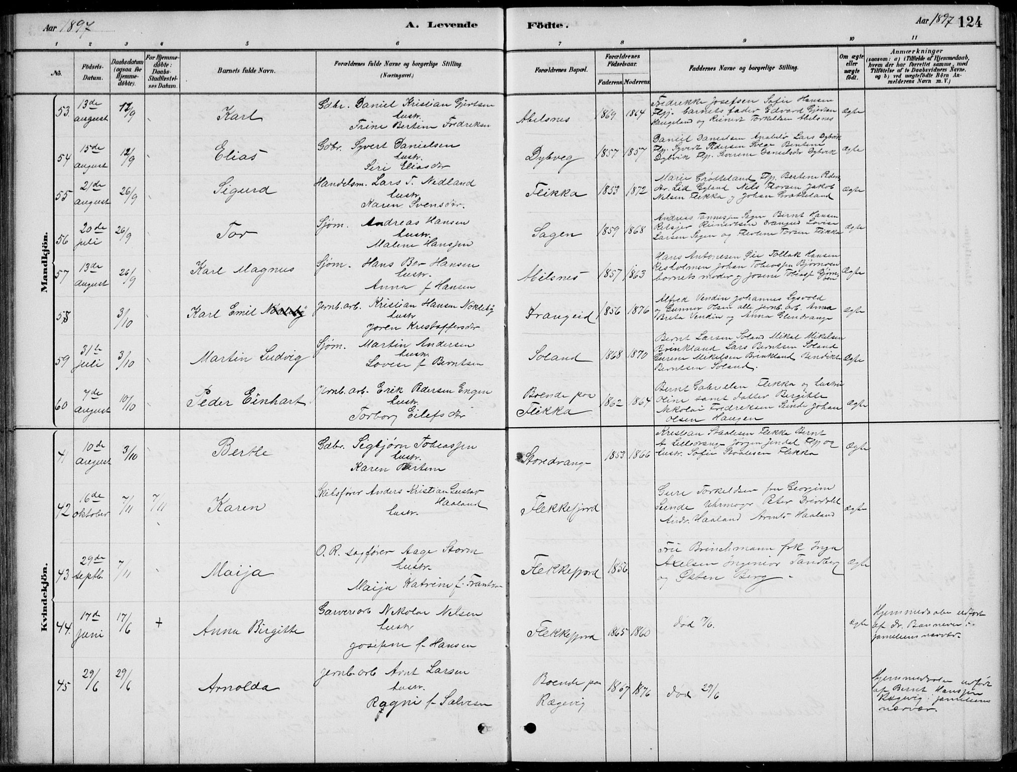 Flekkefjord sokneprestkontor, AV/SAK-1111-0012/F/Fb/Fbc/L0007: Klokkerbok nr. B 7, 1880-1902, s. 124