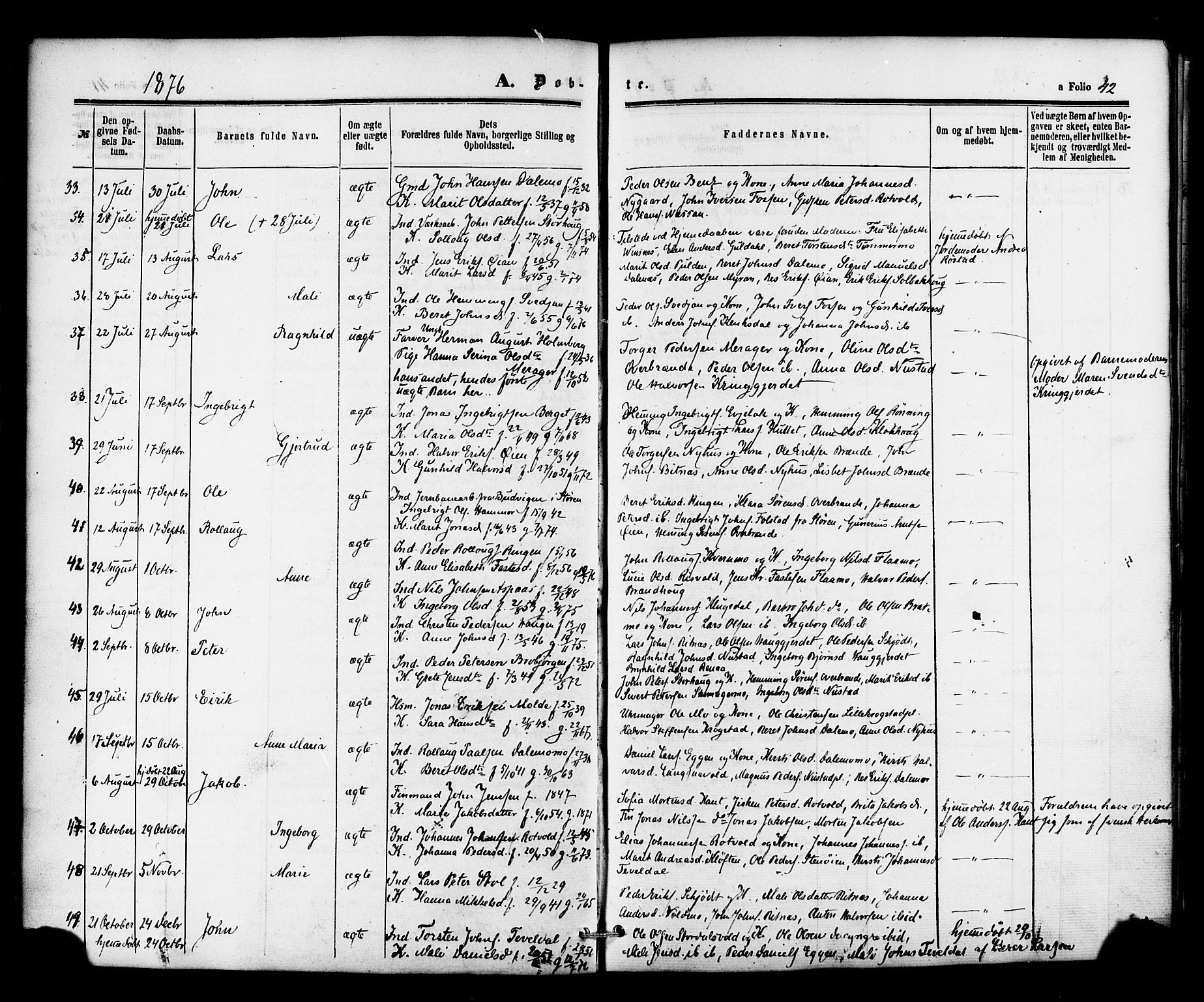Ministerialprotokoller, klokkerbøker og fødselsregistre - Nord-Trøndelag, AV/SAT-A-1458/706/L0041: Ministerialbok nr. 706A02, 1862-1877, s. 42